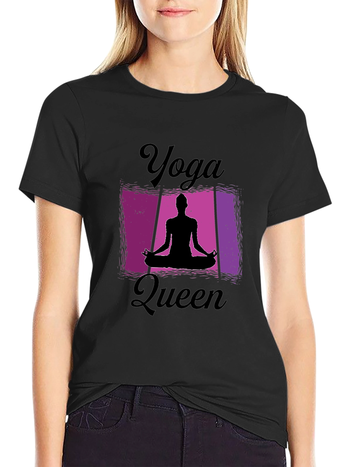 Yoga Queen Black T-Shirt for Women