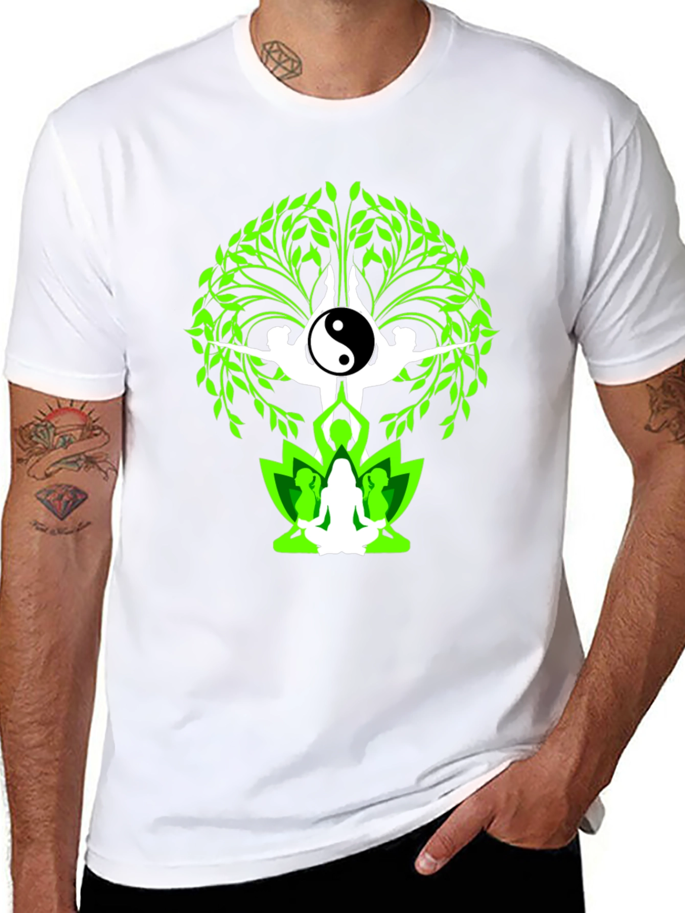 Yin Yang Yoga Tree Graphic Tee - Black