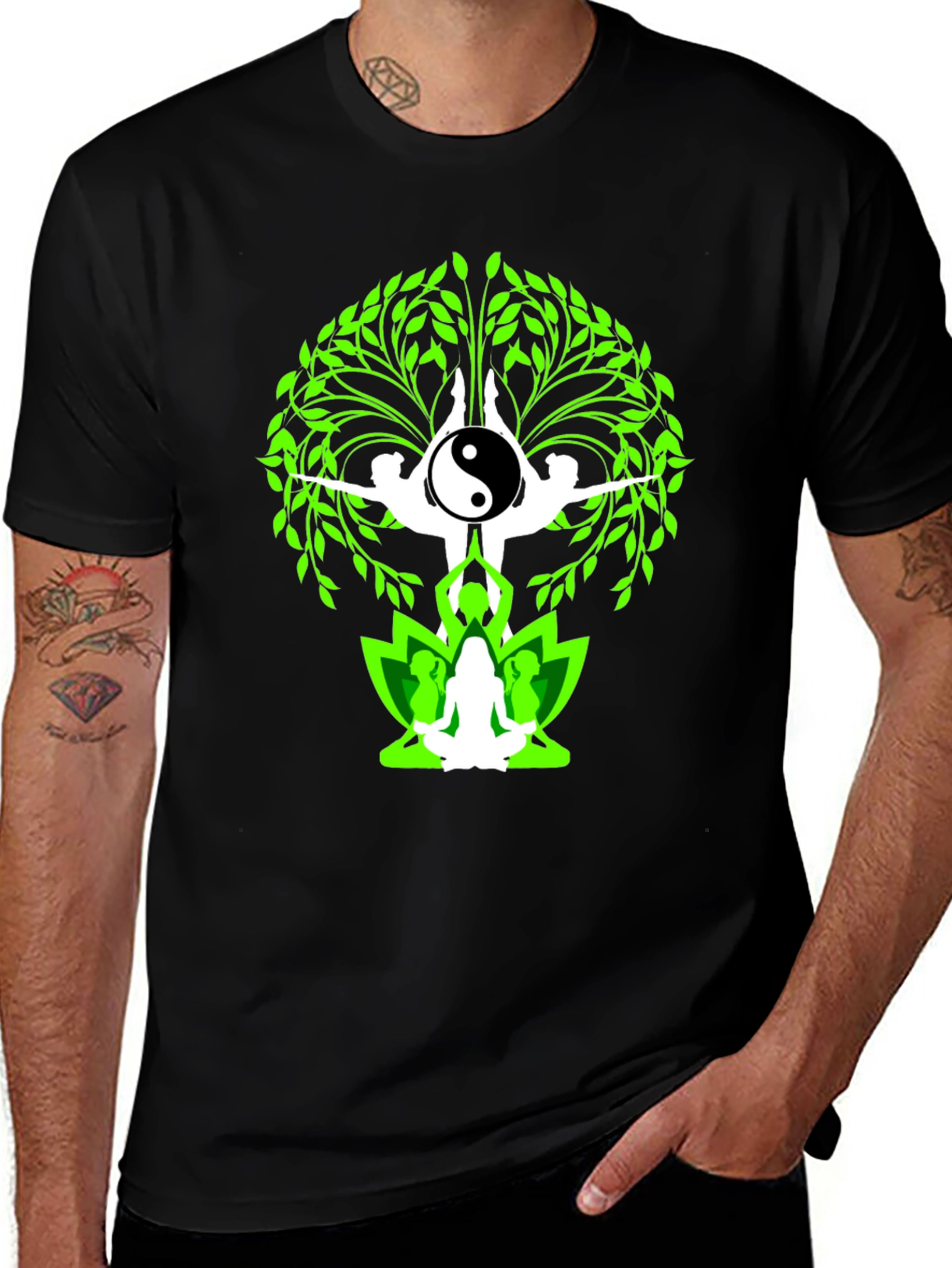 Yin Yang Yoga Tree Graphic Tee - Black