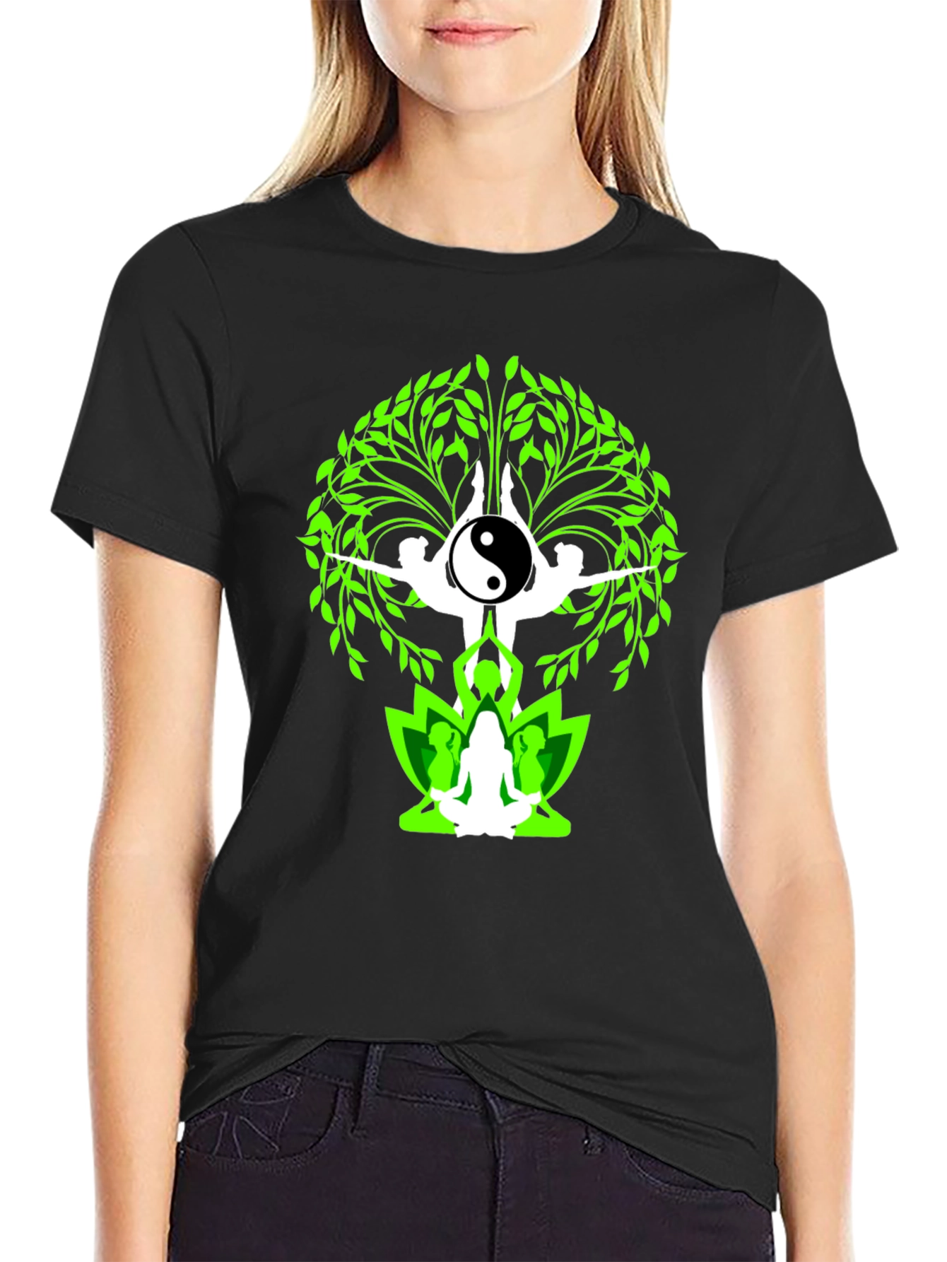 Yin Yang Yoga Tree Graphic Tee - Black