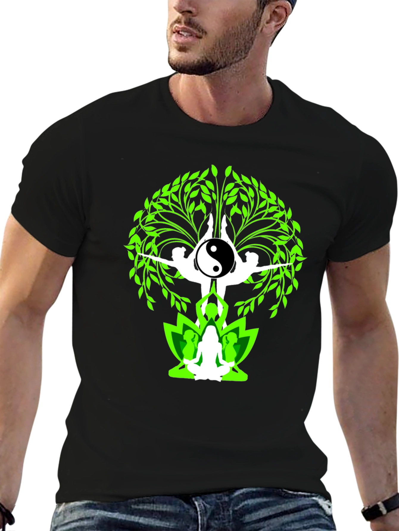 Yin Yang Yoga Tree Graphic Tee - Black