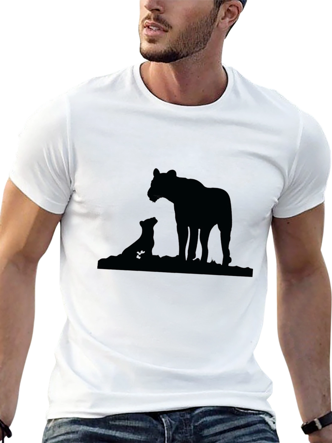 Lion Family Silhouette Black T-Shirt