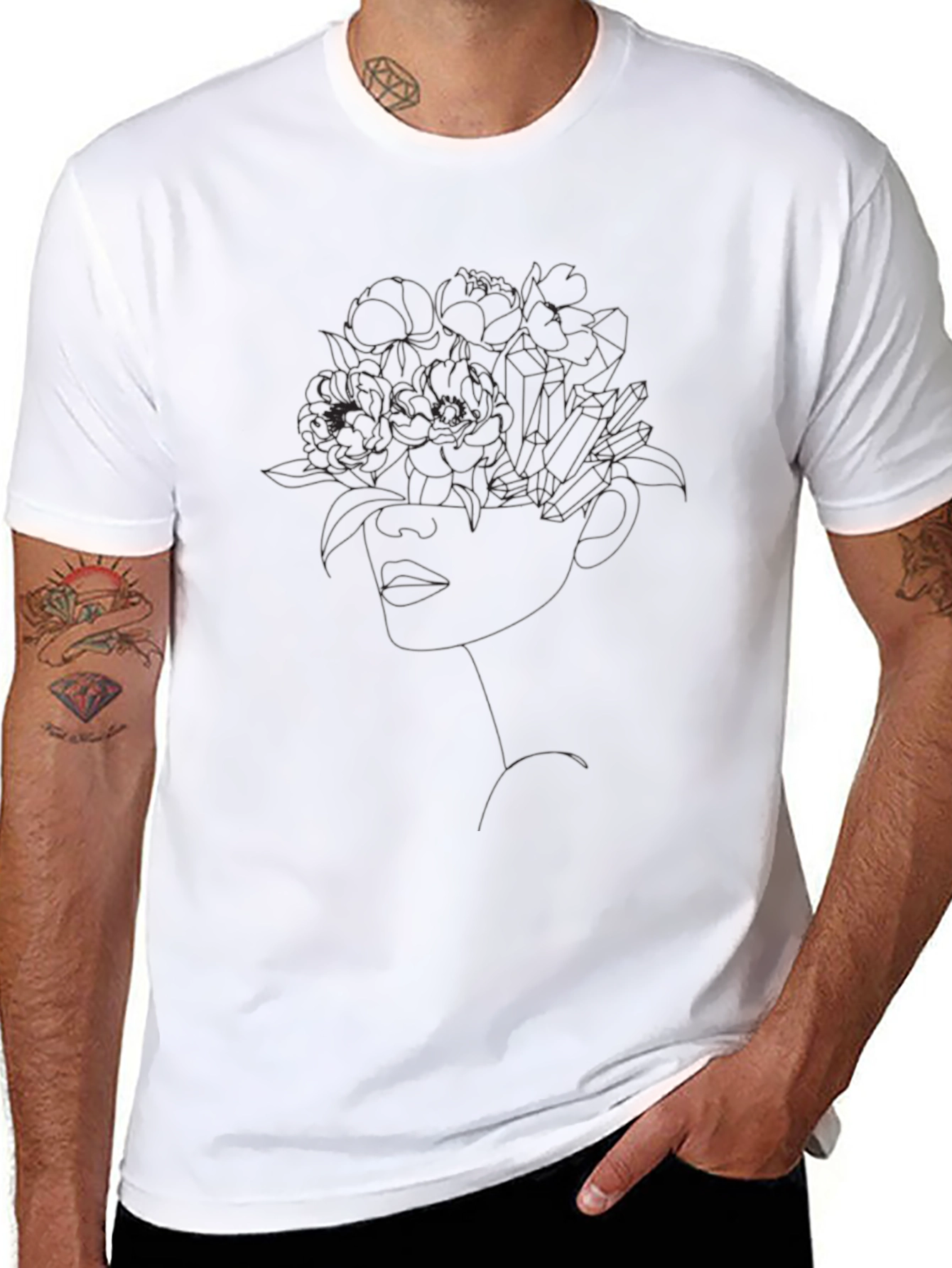 Floral Woman Graphic Tee - Stylish Black T-Shirt