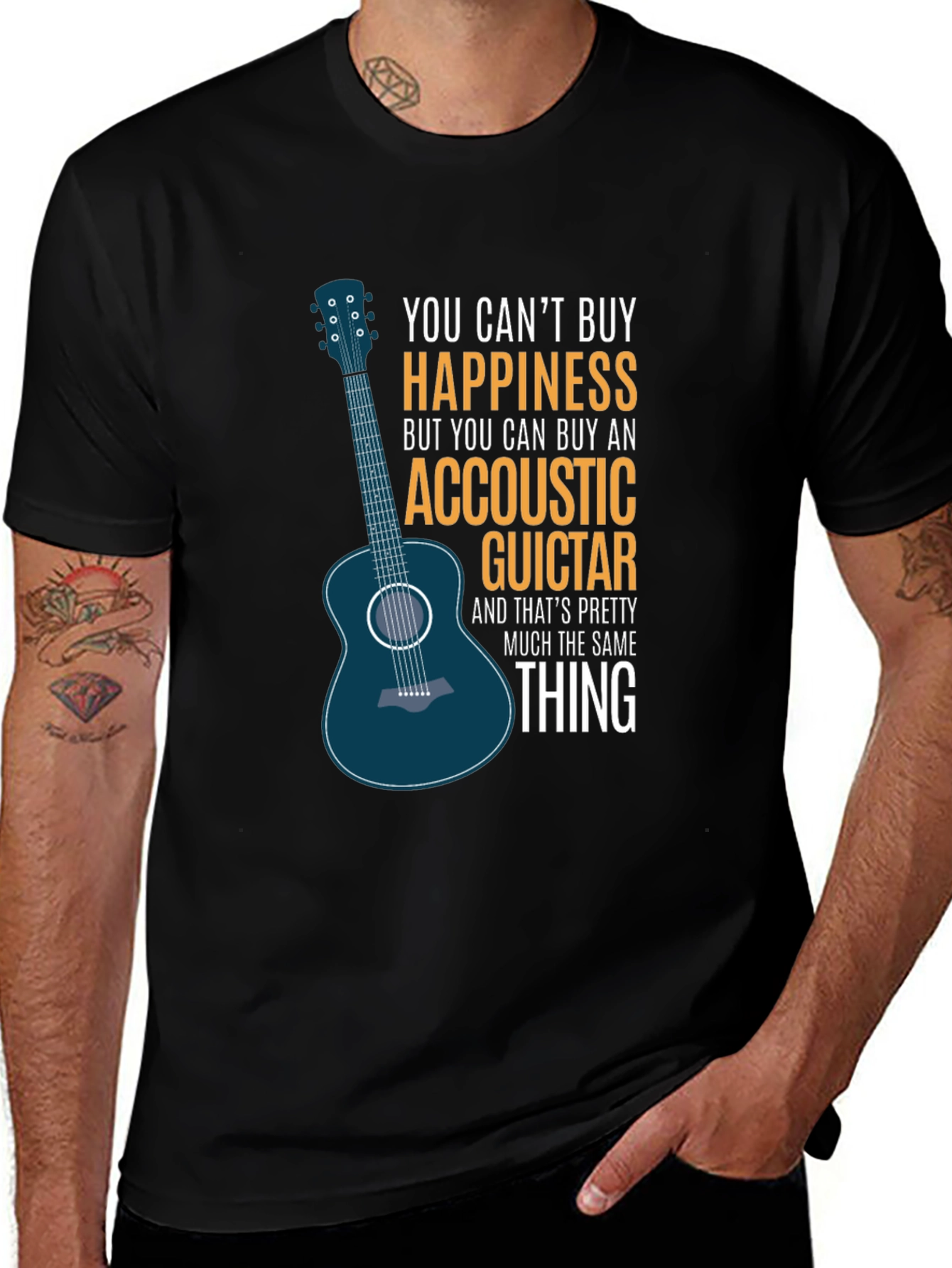 Acoustic Guitar Happiness Black T-Shirt