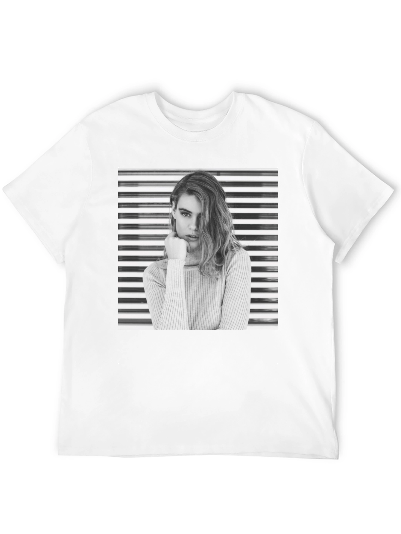 Modern Black T-Shirt with Striking Woman Graphic
