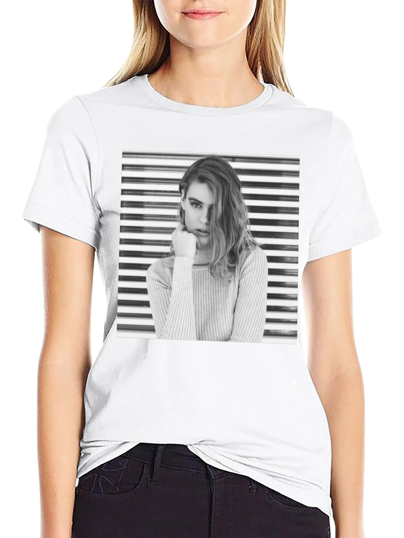 Modern Black T-Shirt with Striking Woman Graphic
