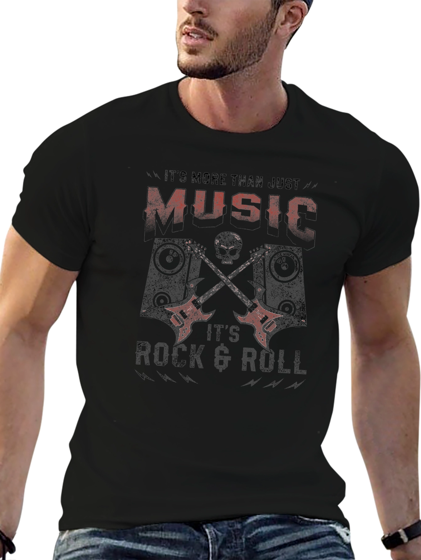 Rock & Roll T-Shirt - Music Skull & Guitars