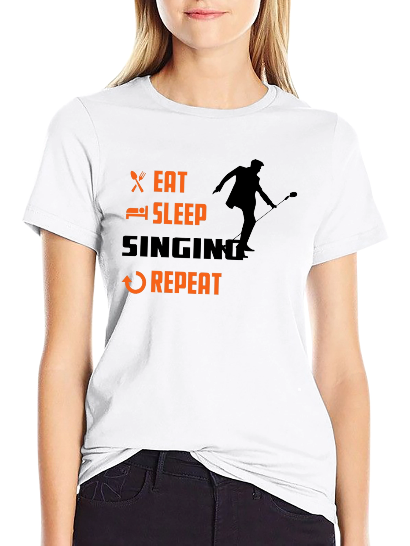 Eat Sleep Singing Repeat Black T-Shirt