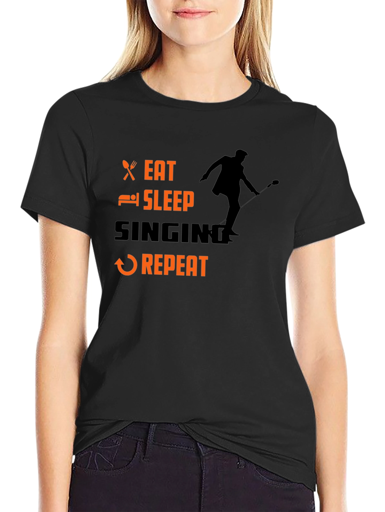 Eat Sleep Singing Repeat Black T-Shirt