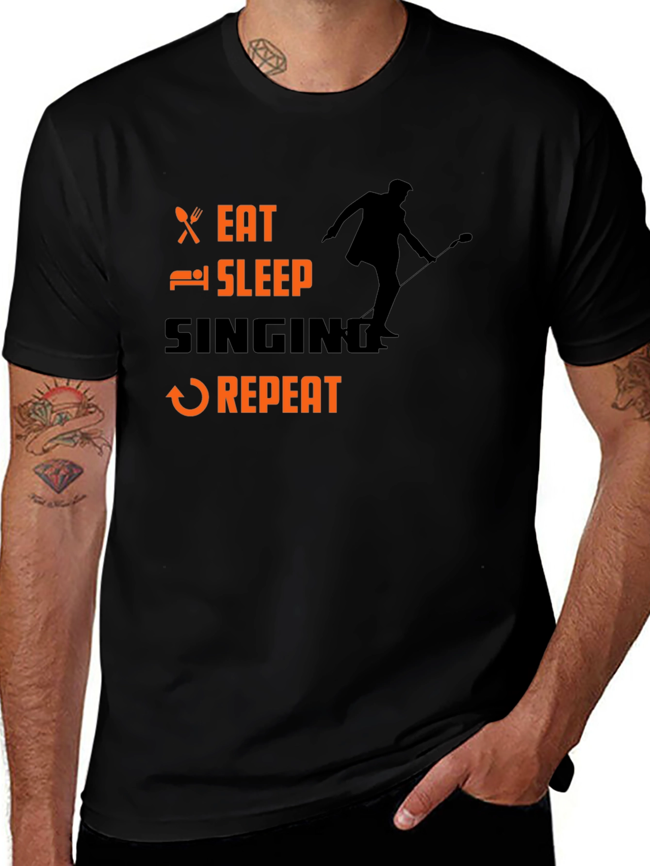 Eat Sleep Singing Repeat Black T-Shirt