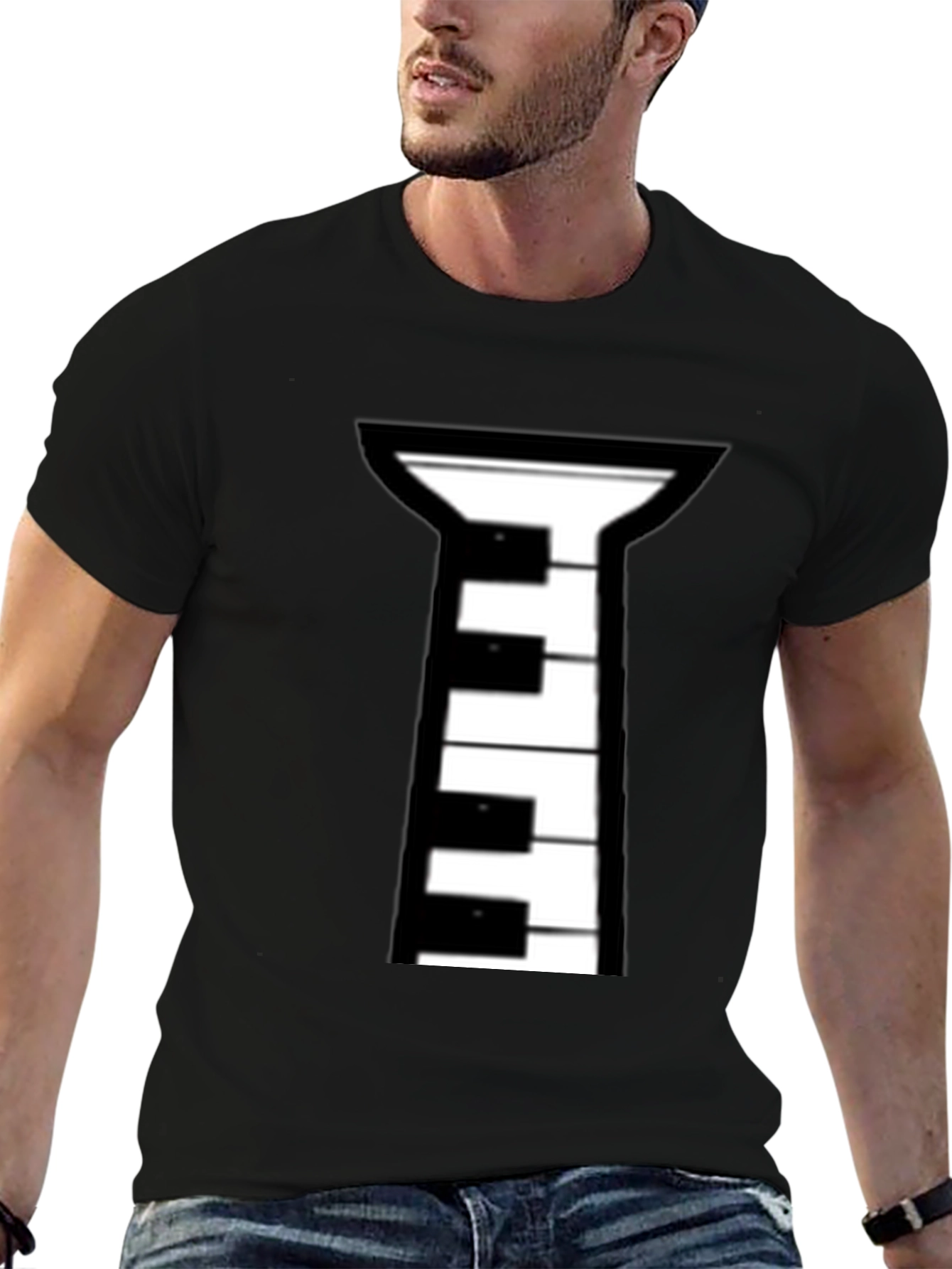 Piano Tie Black T-Shirt - Musical Style
