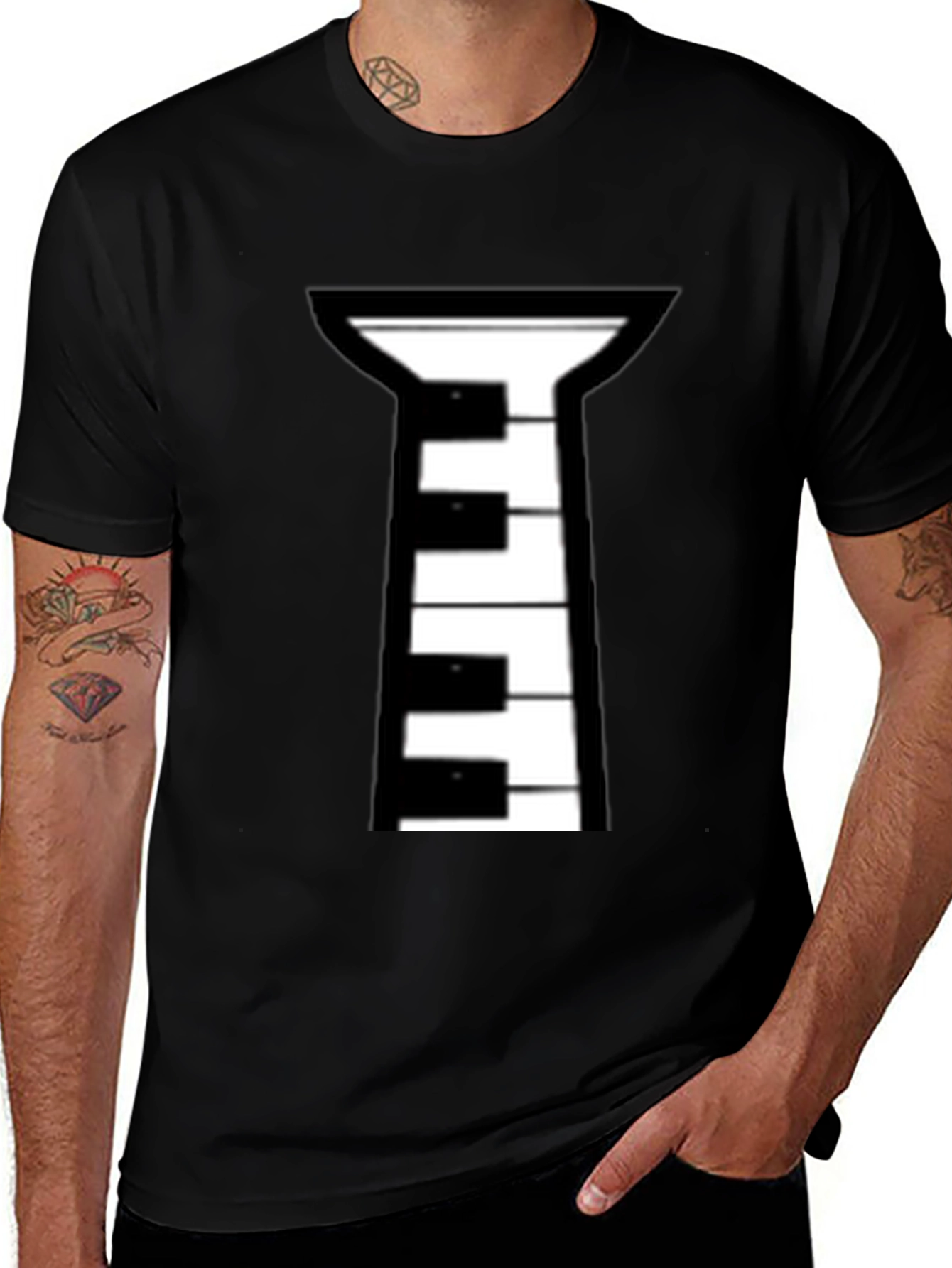 Piano Tie Black T-Shirt - Musical Style