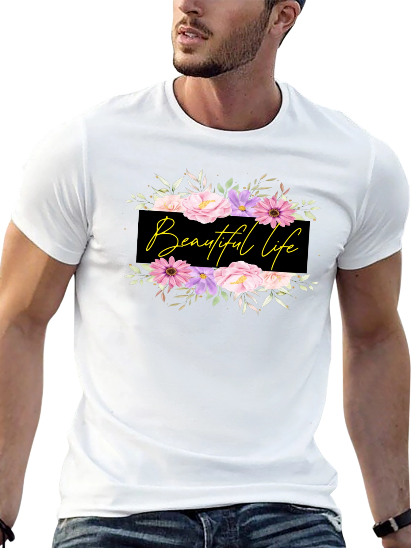 Beautiful Life Floral Graphic Black T-Shirt