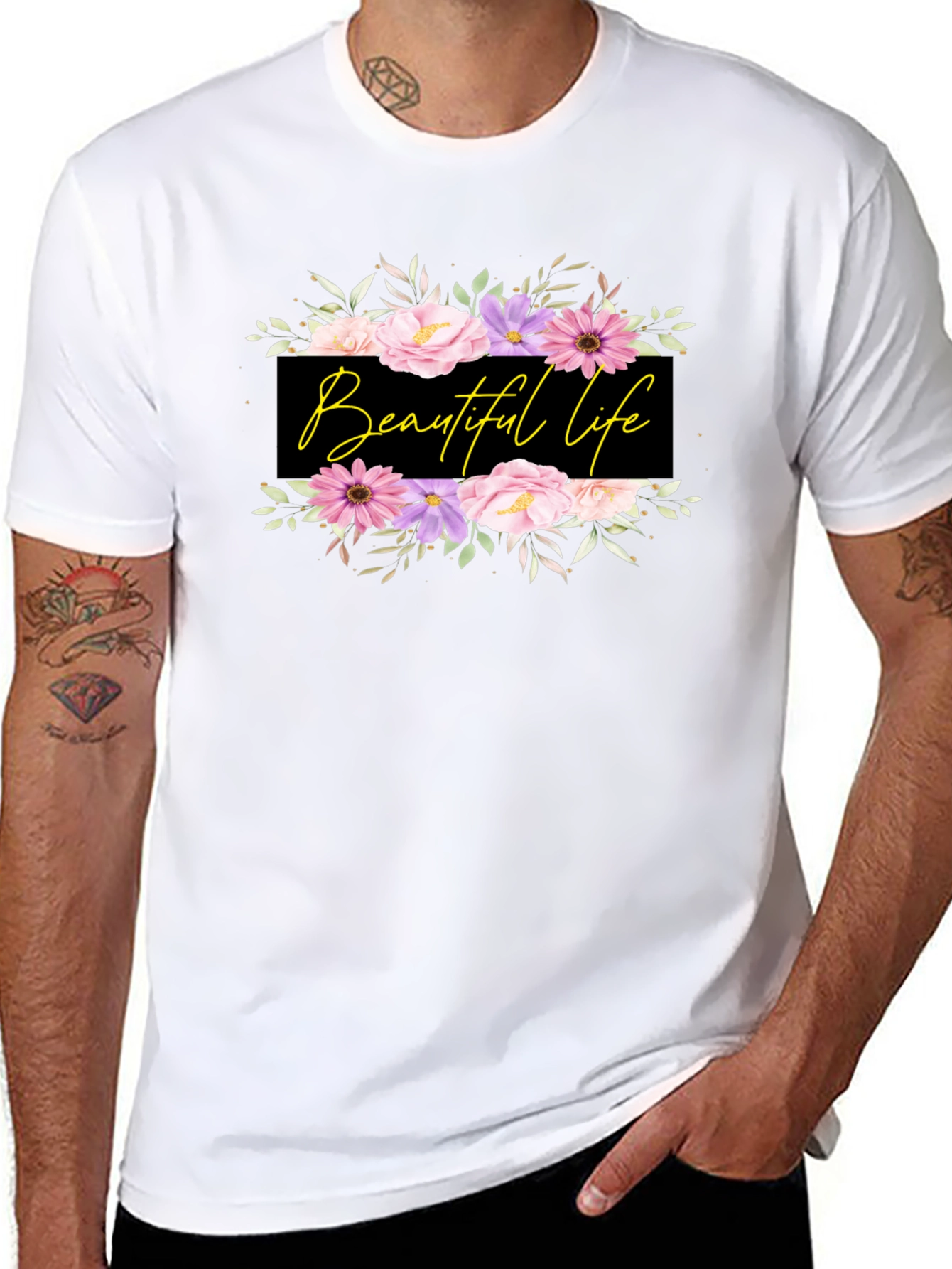 Beautiful Life Floral Graphic Black T-Shirt