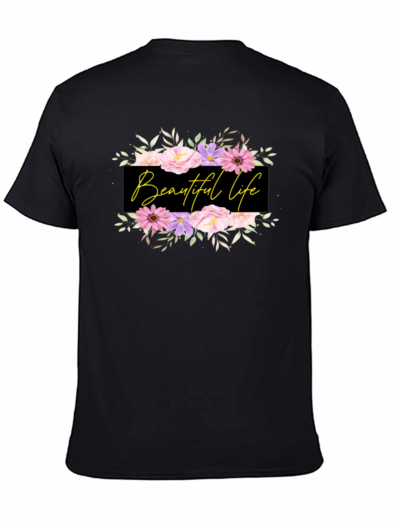 Beautiful Life Floral Graphic Black T-Shirt