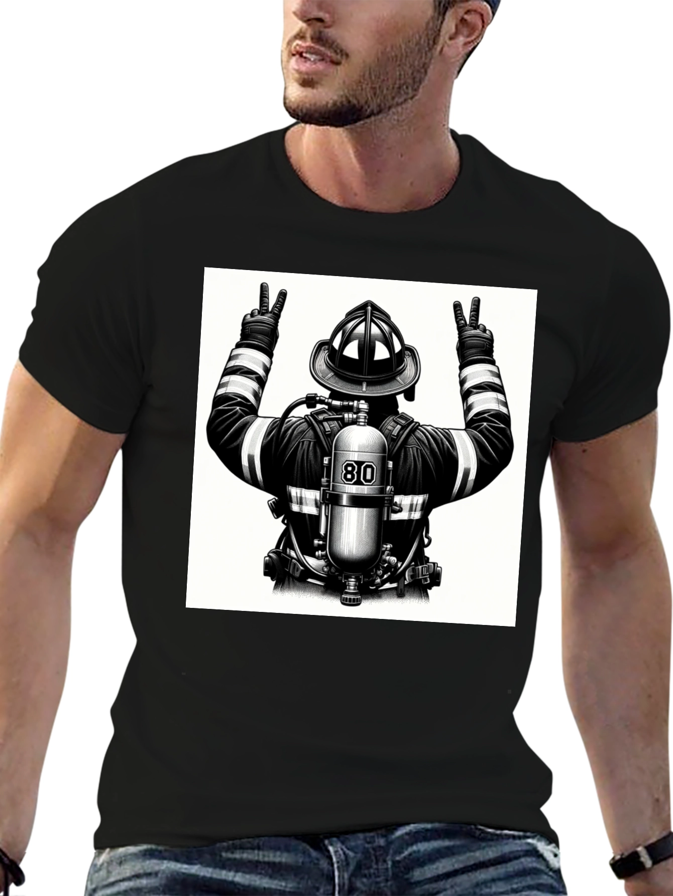 Firefighter Graphic T-Shirt - Black Cotton Tee