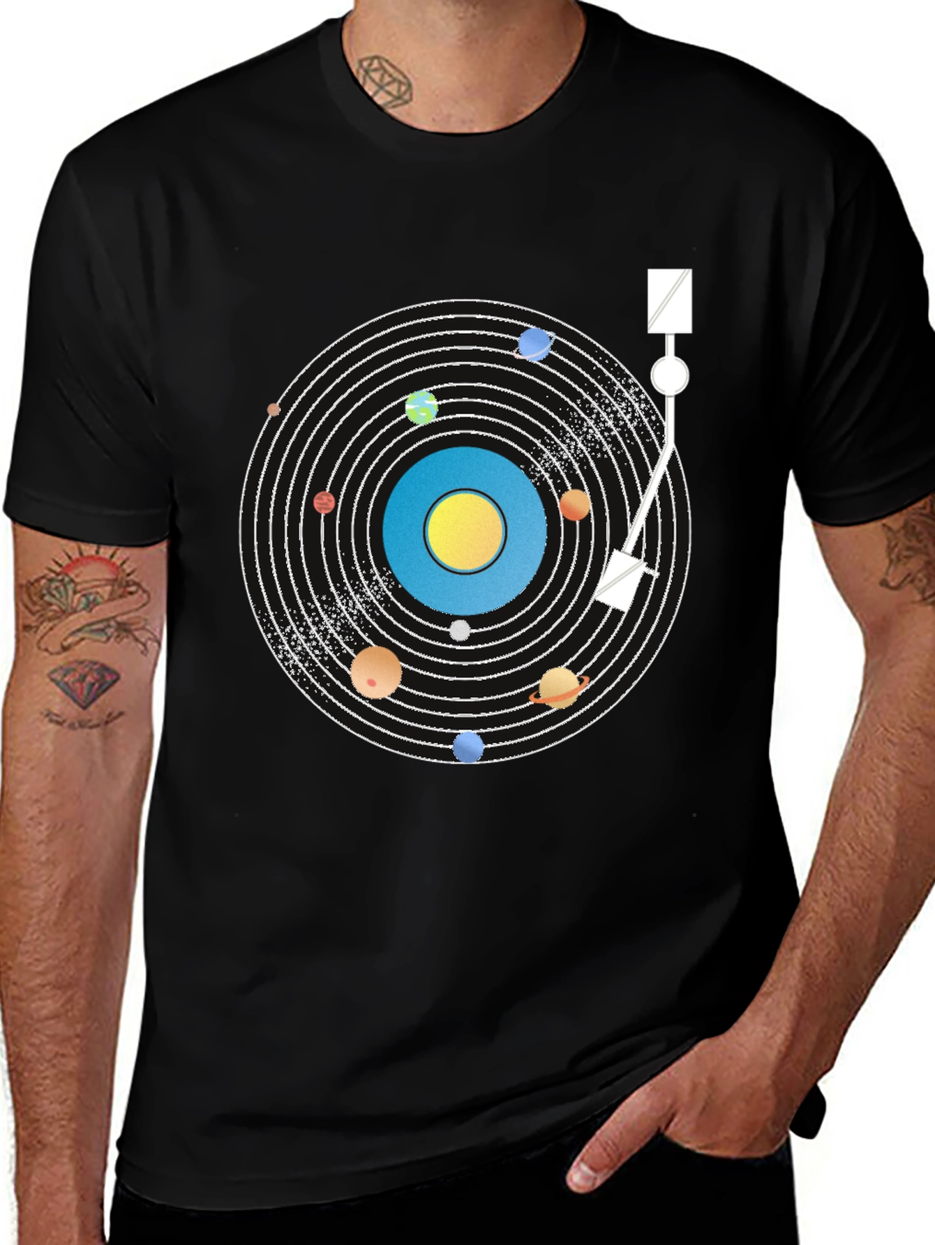 Planetary Turntable T-Shirt - Cosmic Vinyl Style