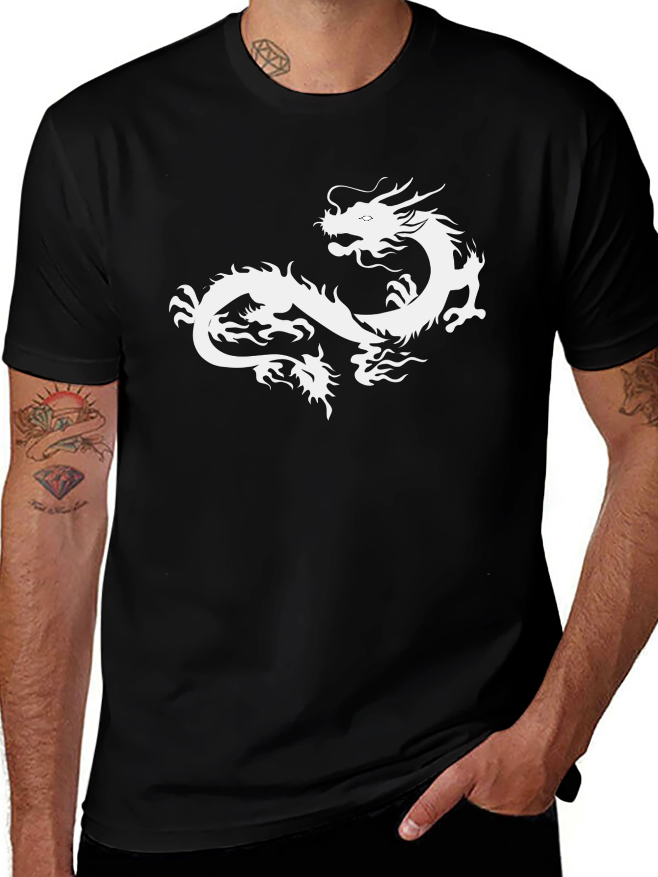 Black Dragon Graphic Tee - Mens Crew Neck T-Shirt