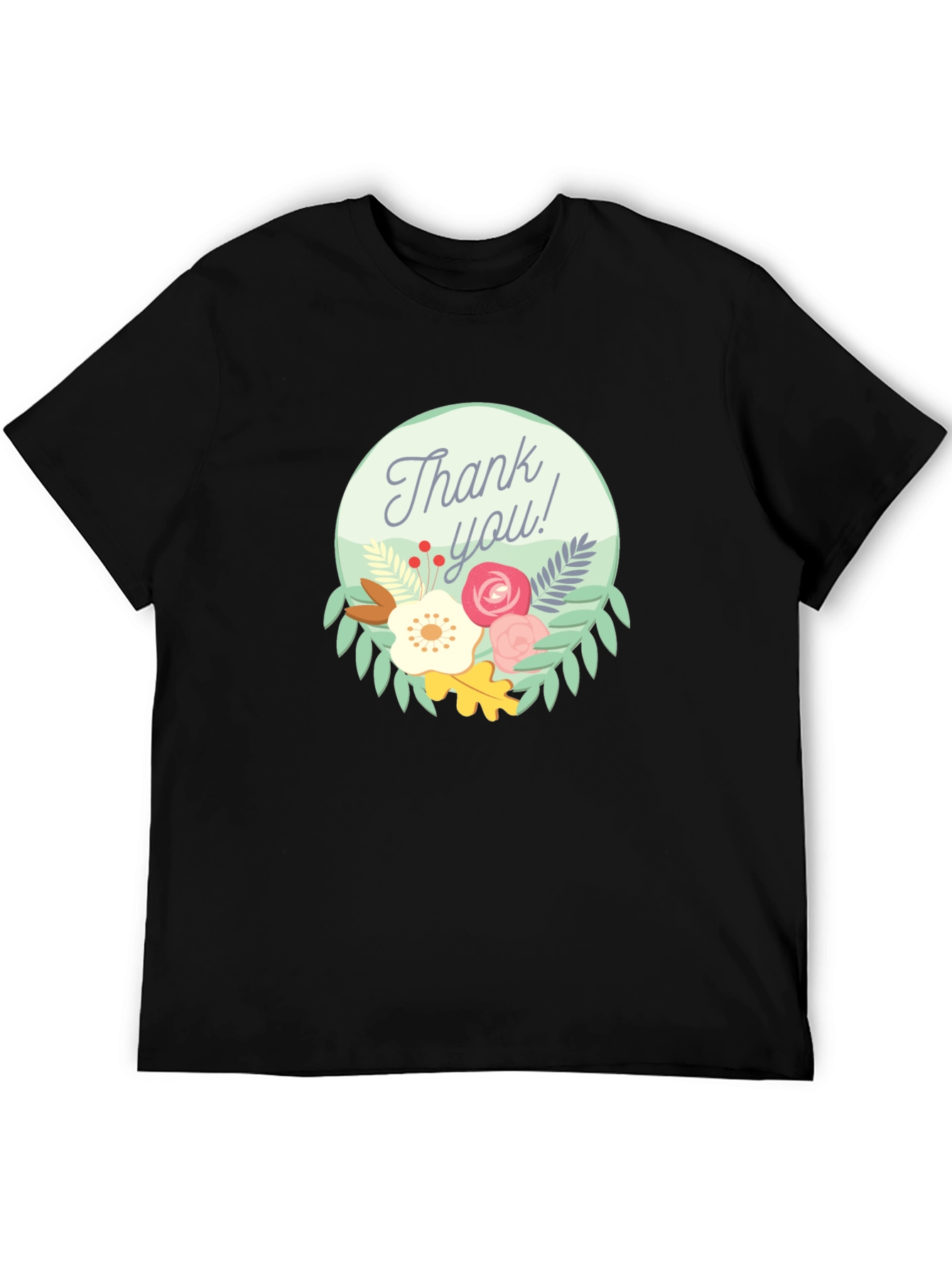 Thank You Floral Graphic Tee - Black
