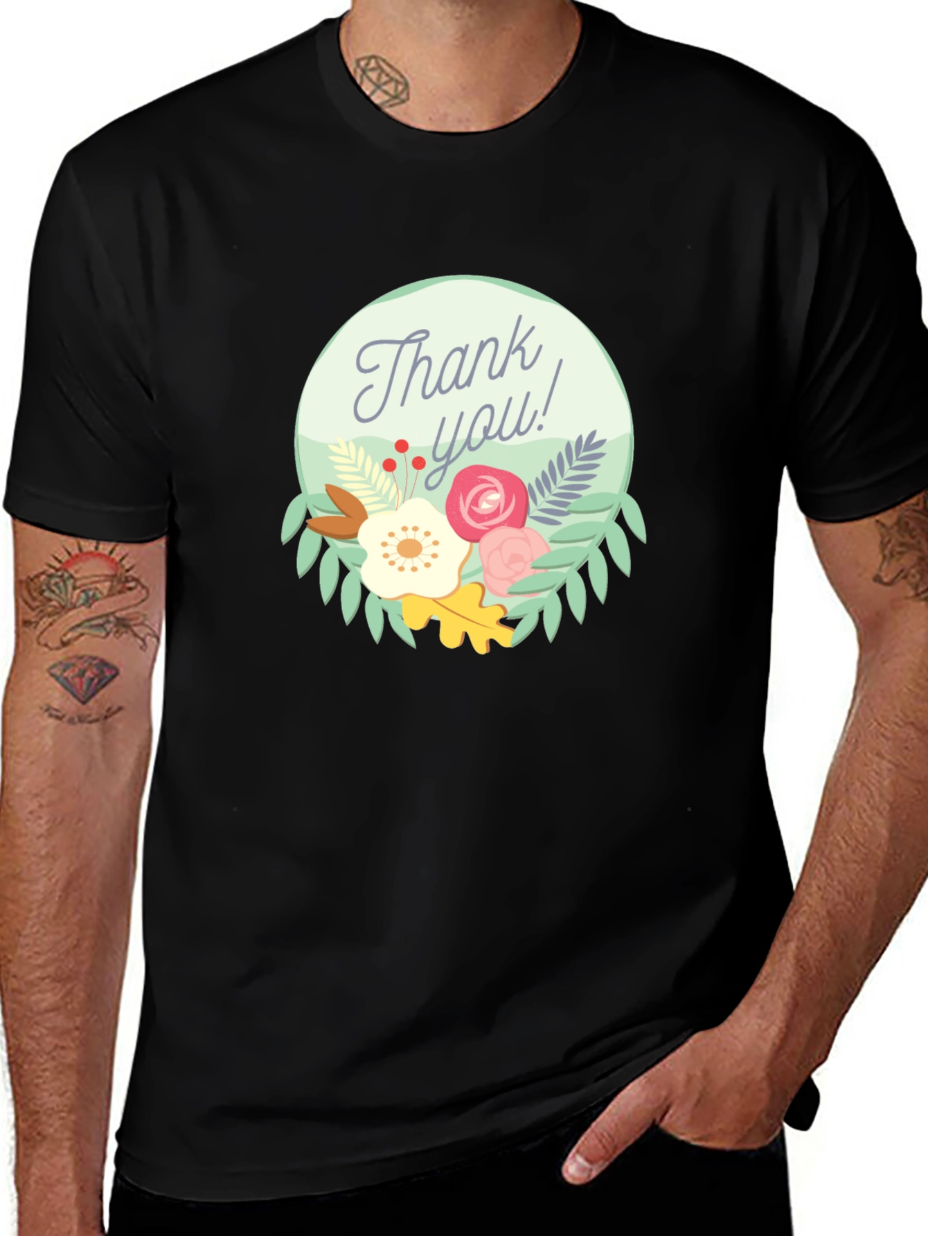 Thank You Floral Graphic Tee - Black