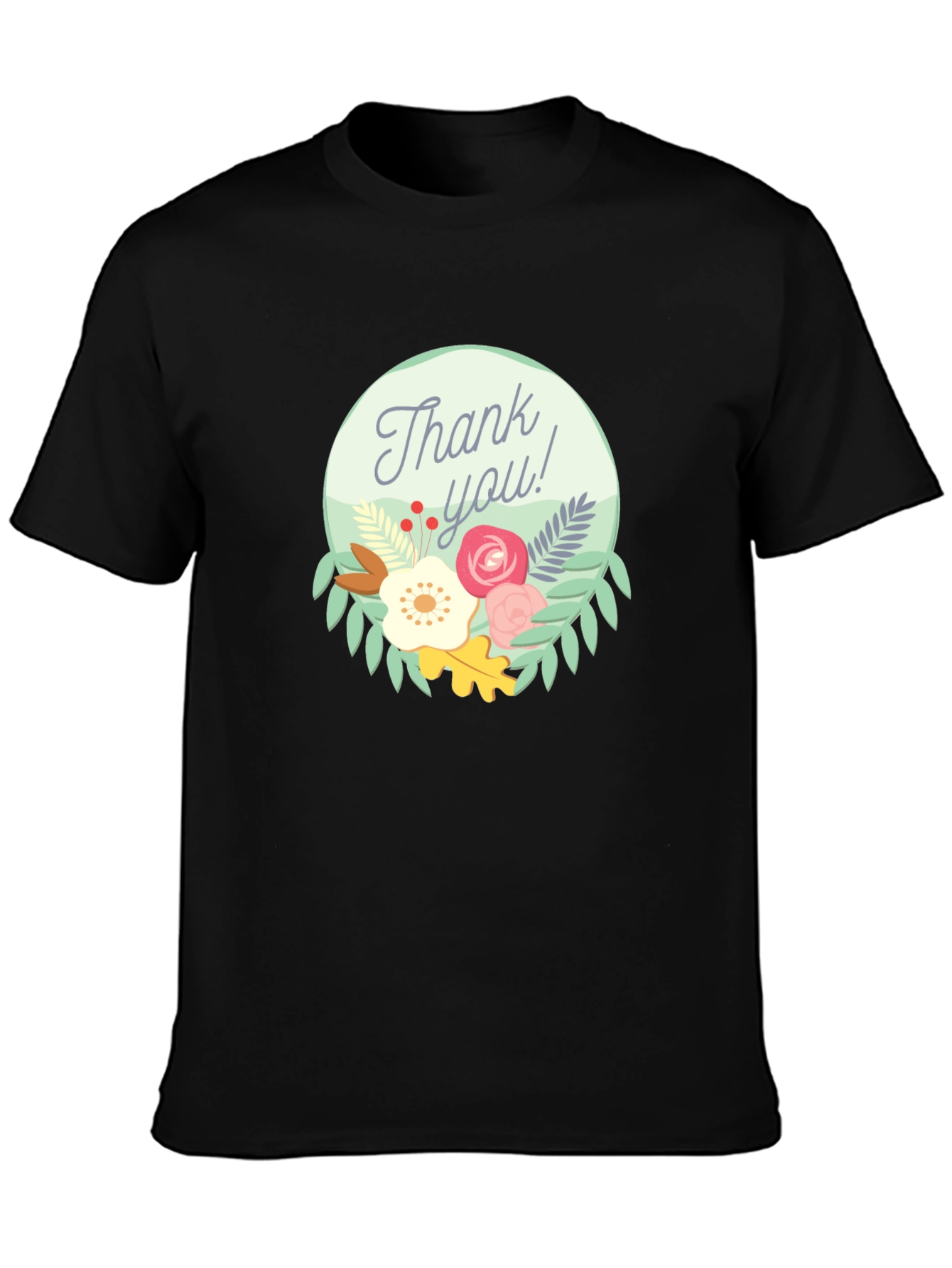 Thank You Floral Graphic Tee - Black