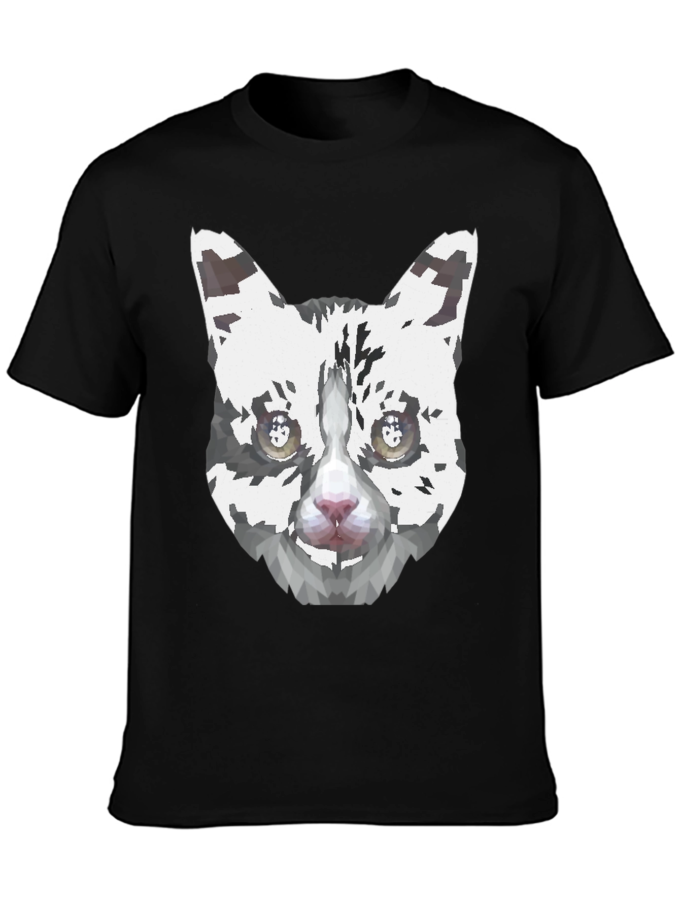 Geometric Cat Face Graphic Print Mens Black T-Shirt
