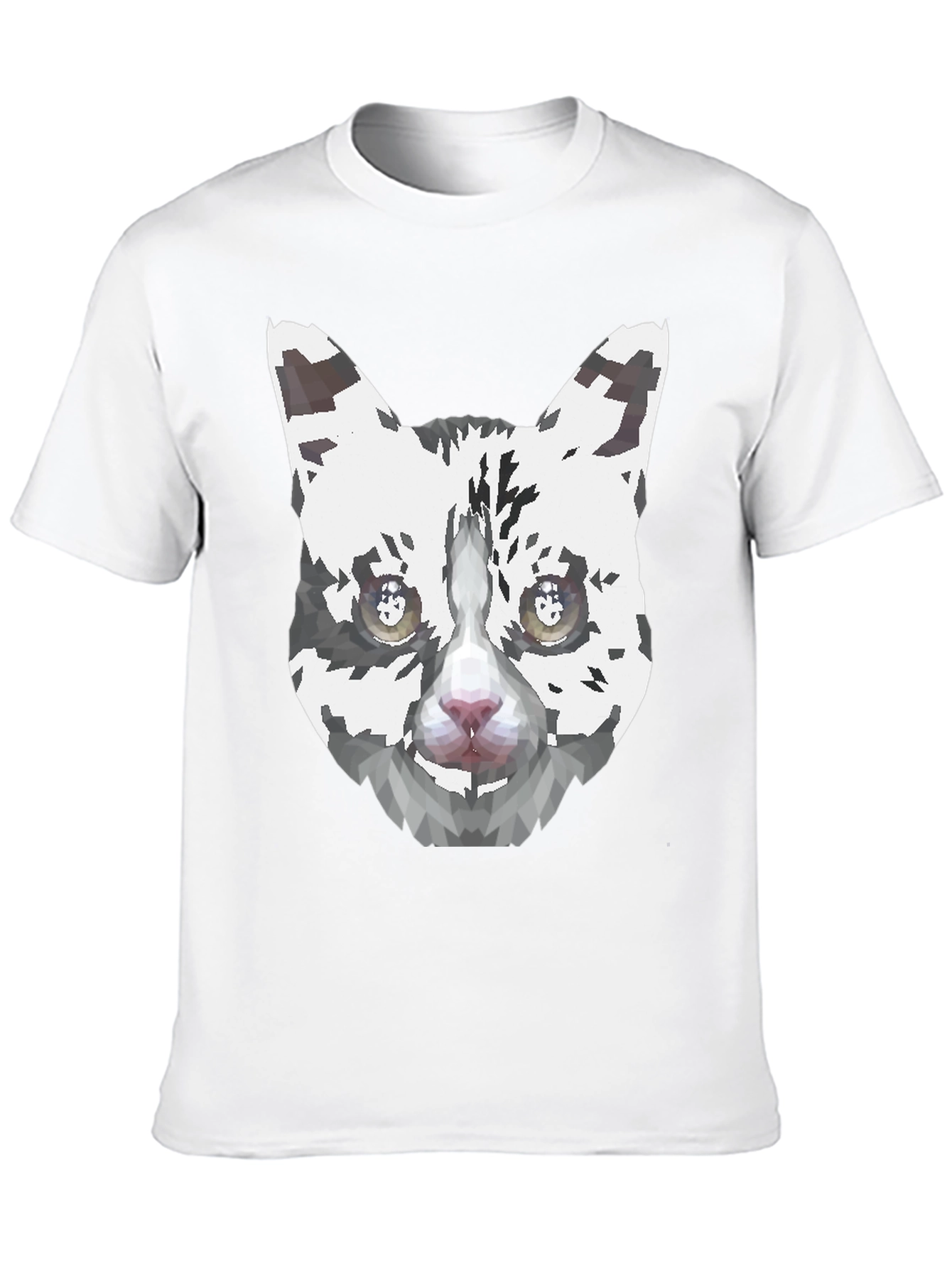 Geometric Cat Face Graphic Print Mens Black T-Shirt