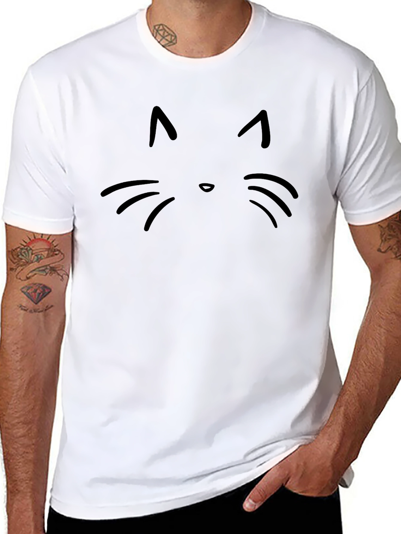 Minimalist Cat Face Black T-Shirt