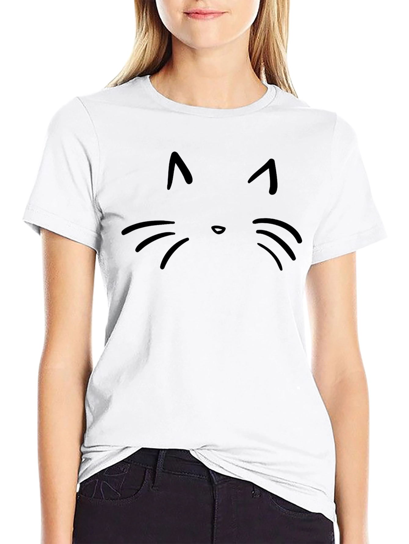 Minimalist Cat Face Black T-Shirt