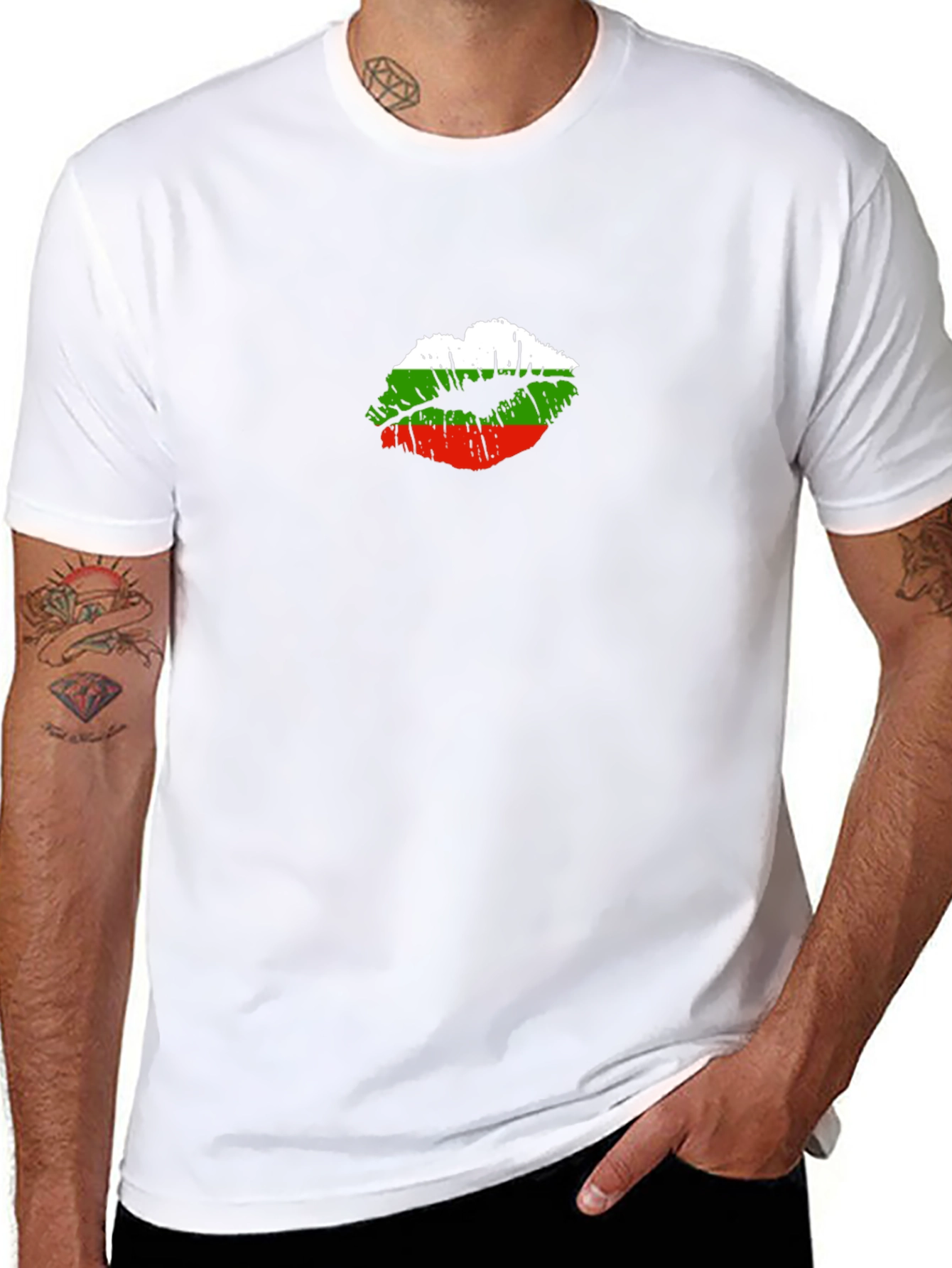 Bulgaria Flag Lips Mens Black T-Shirt