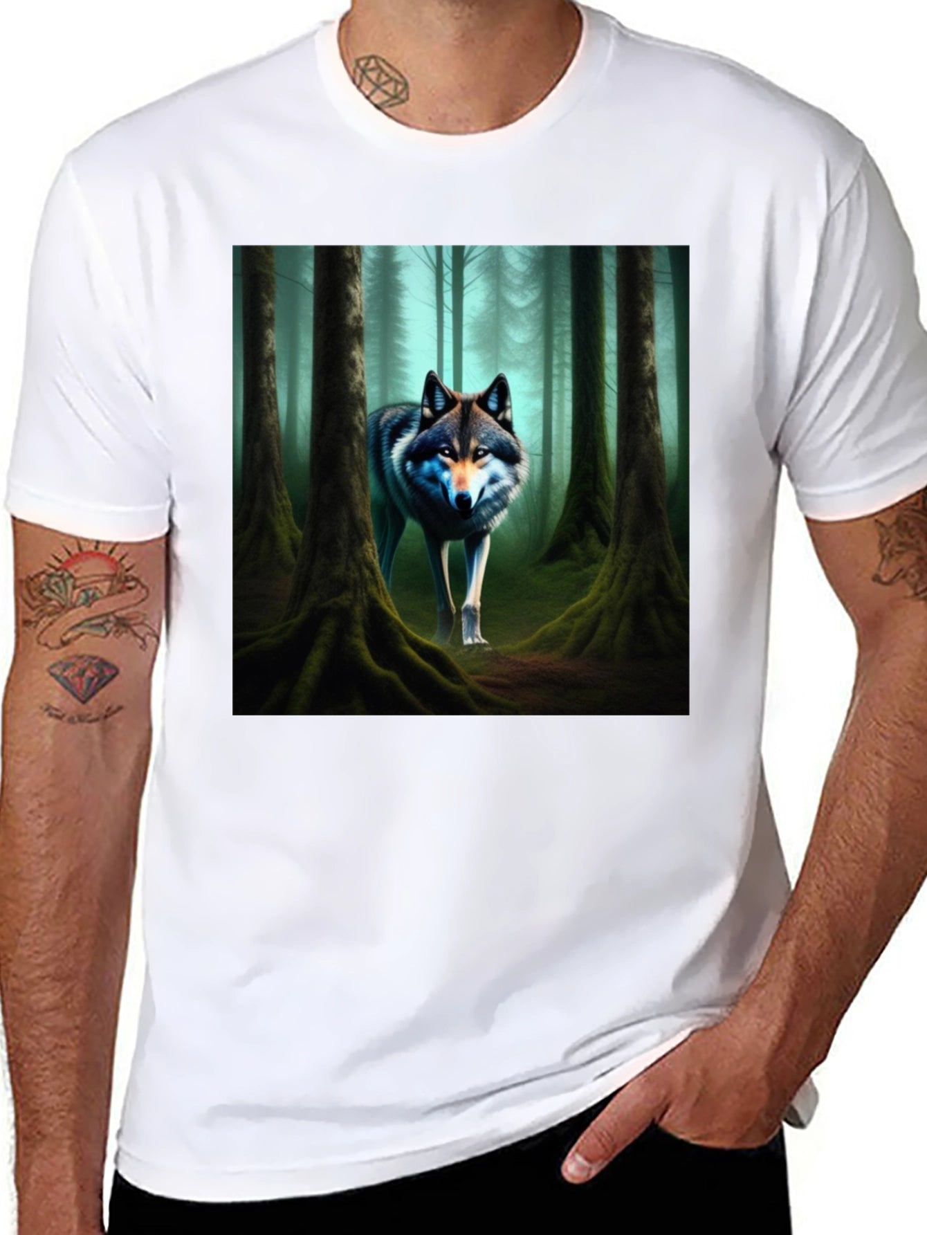Wolf Forest Graphic Tee - Black Cotton Blend
