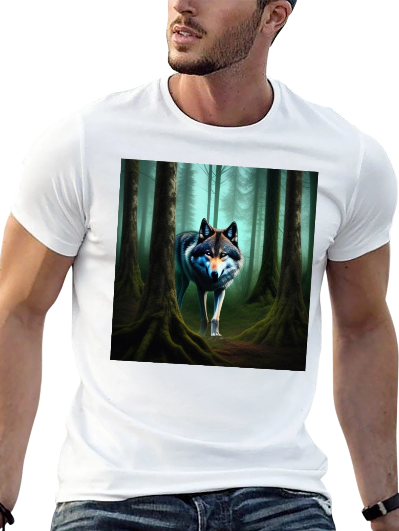 Wolf Forest Graphic Tee - Black Cotton Blend