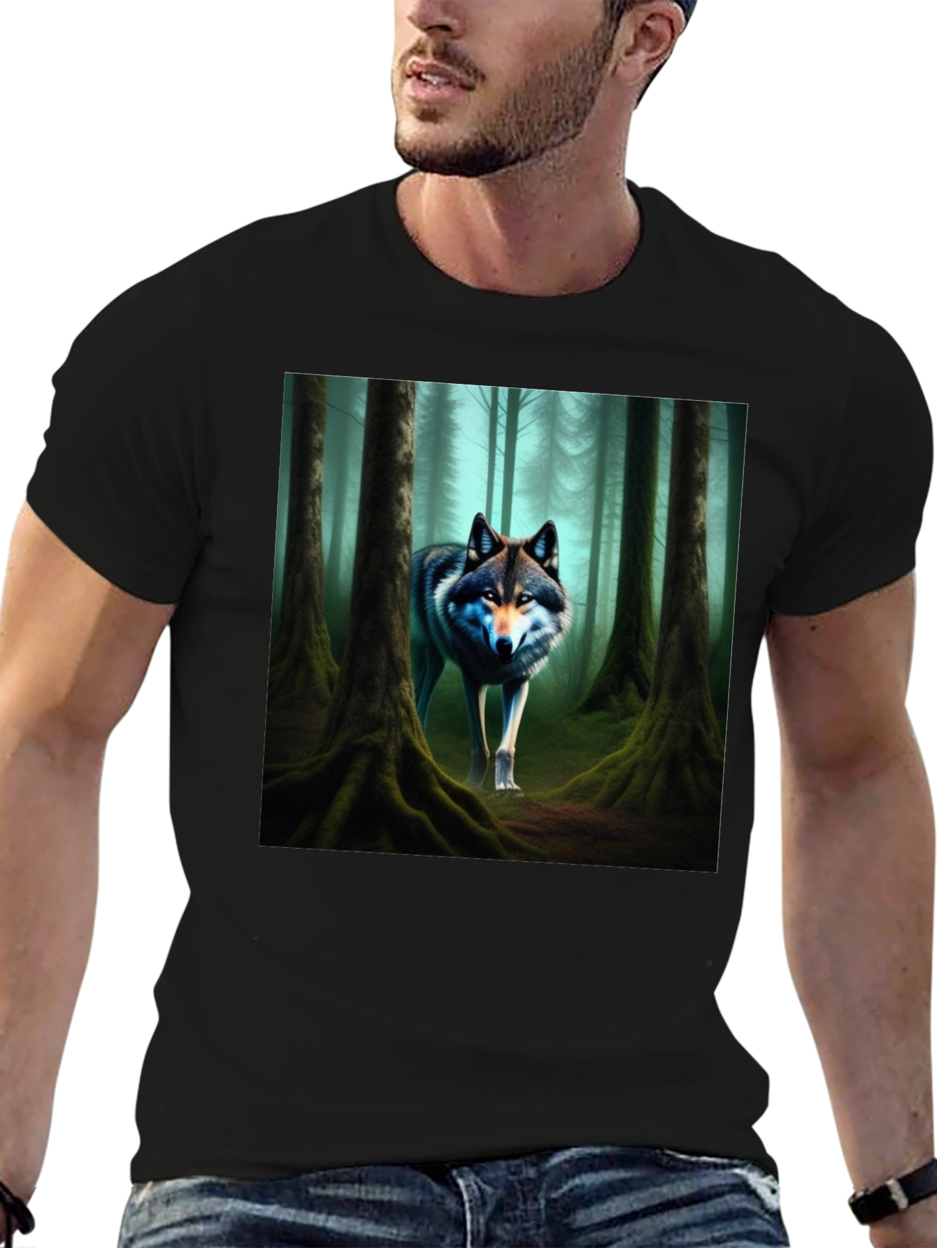 Wolf Forest Graphic Tee - Black Cotton Blend