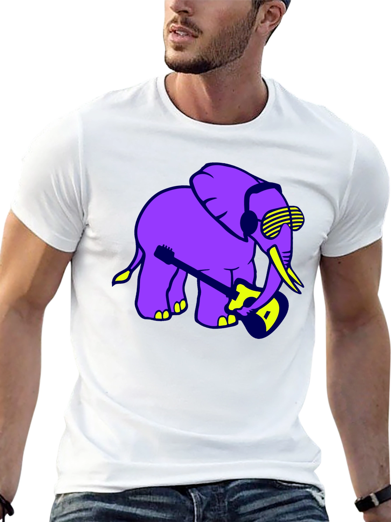 Cool Elephant Guitar Player Graphic T-Shirt