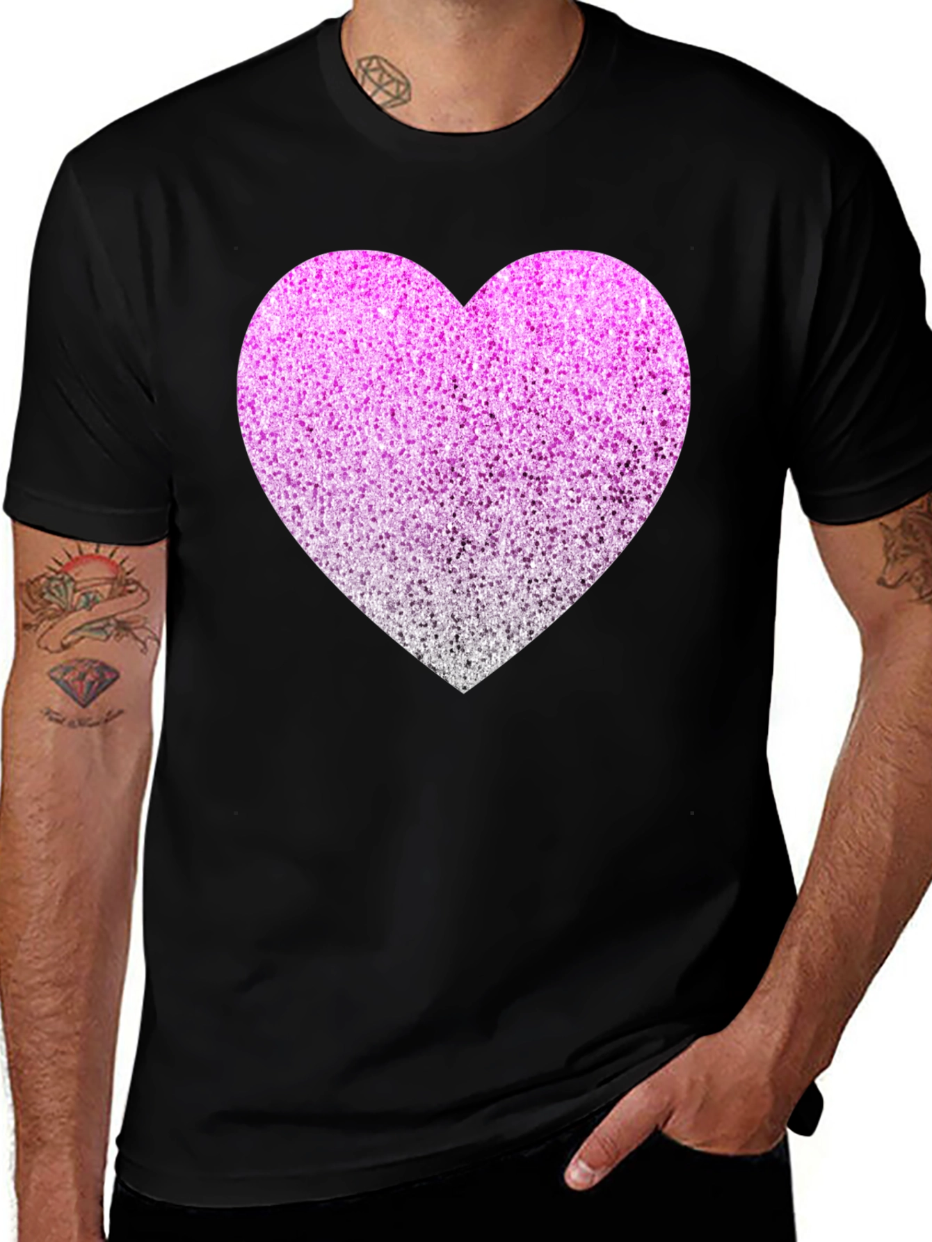 Sparkly Heart Graphic Tee - Black Cotton Blend