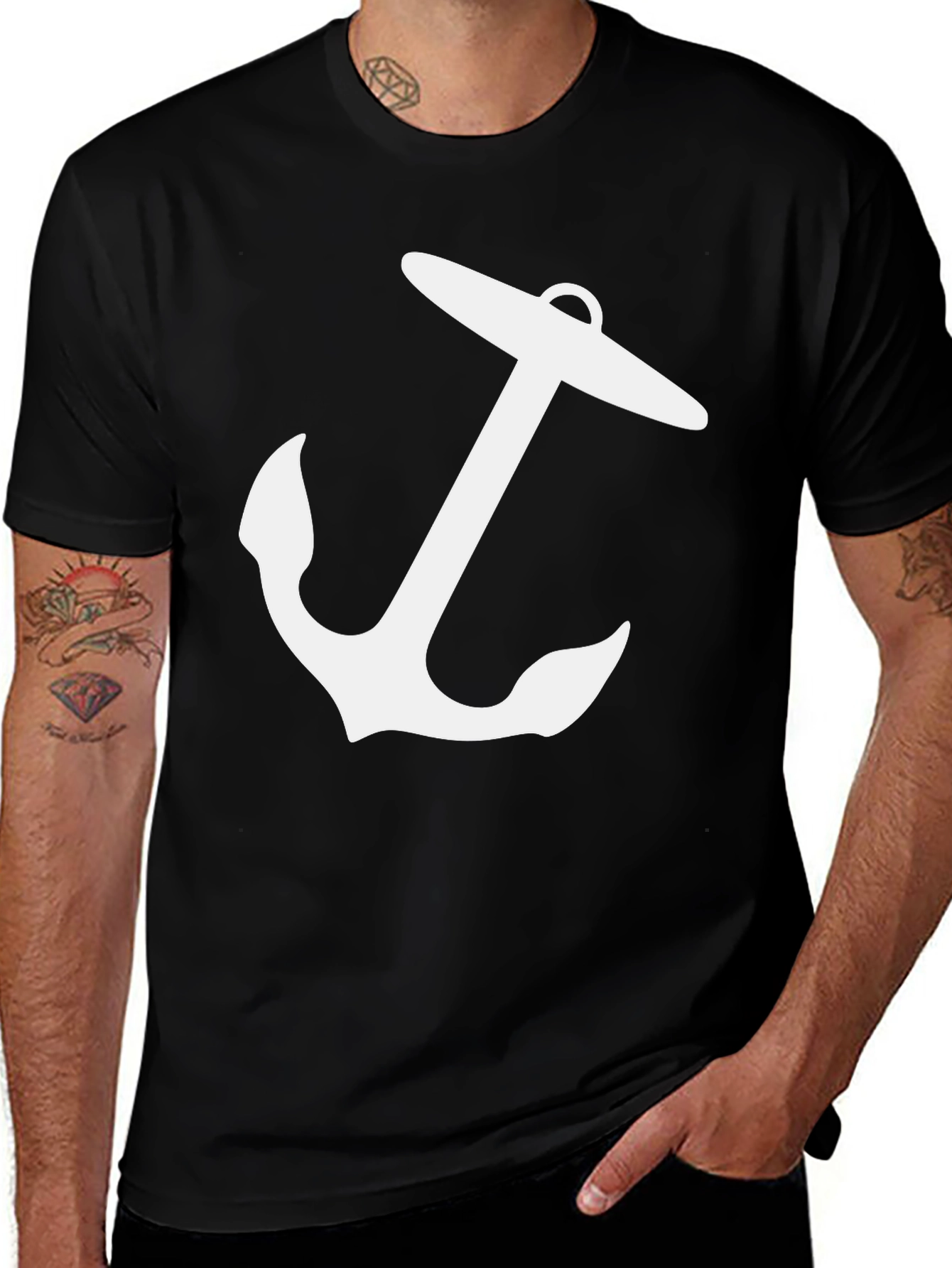 Nautical Anchor Graphic Tee - Black Cotton T-Shirt