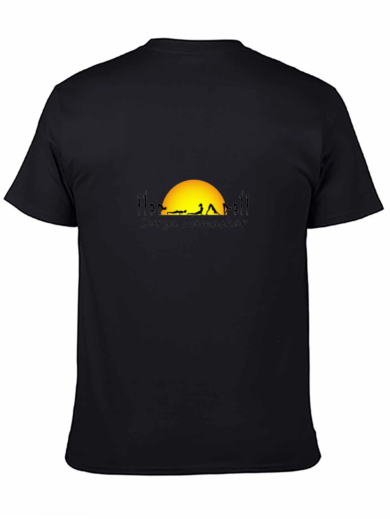 Surya Namaskar Black T-Shirt - Yoga & Sun Design