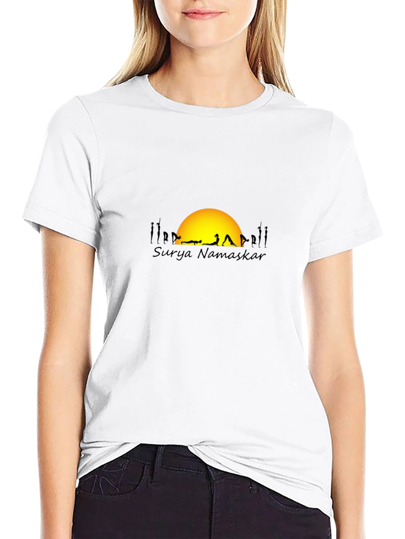 Surya Namaskar Black T-Shirt - Yoga & Sun Design