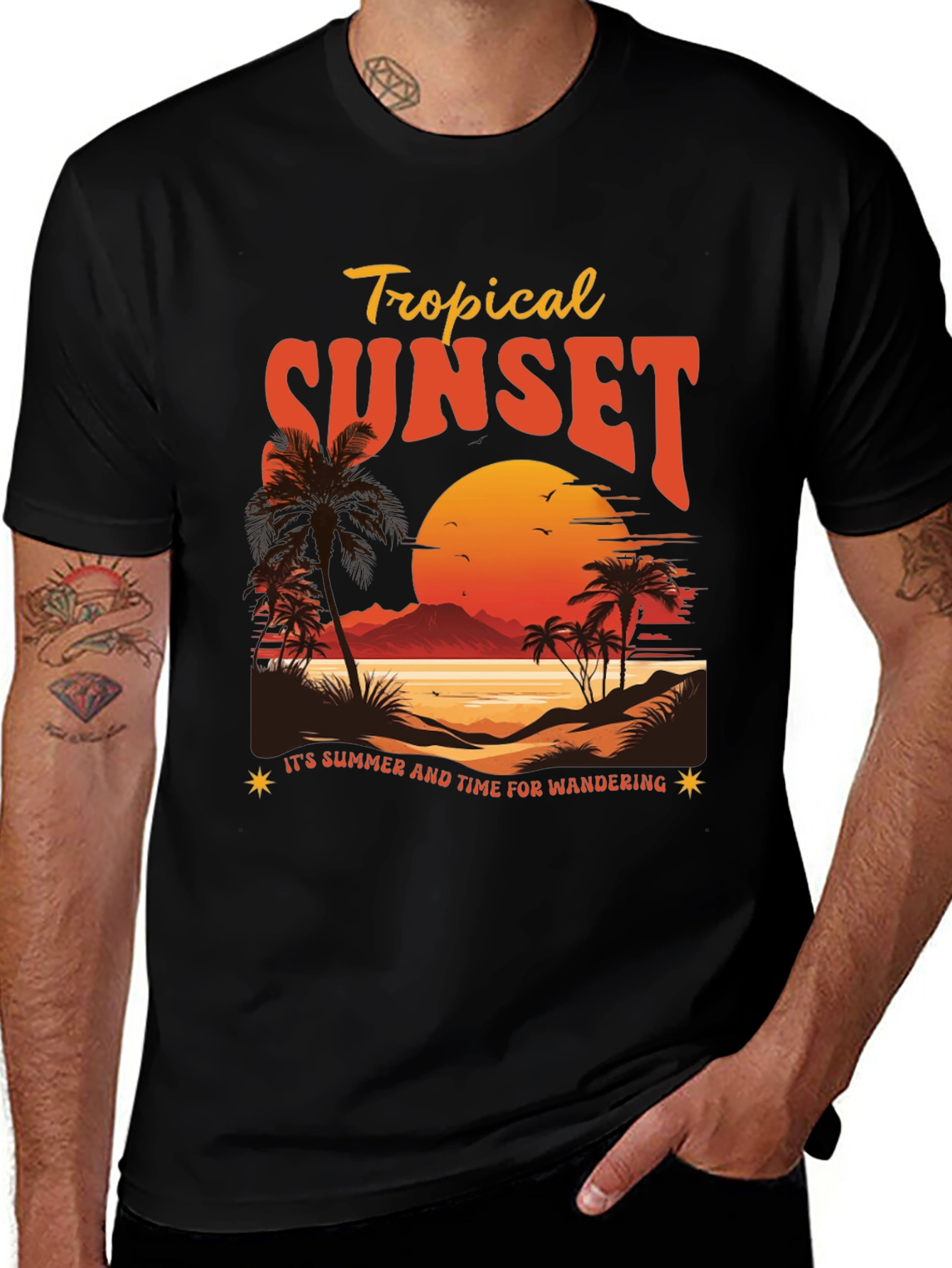 Tropical Sunset Graphic T-Shirt - Summer Wanderlust