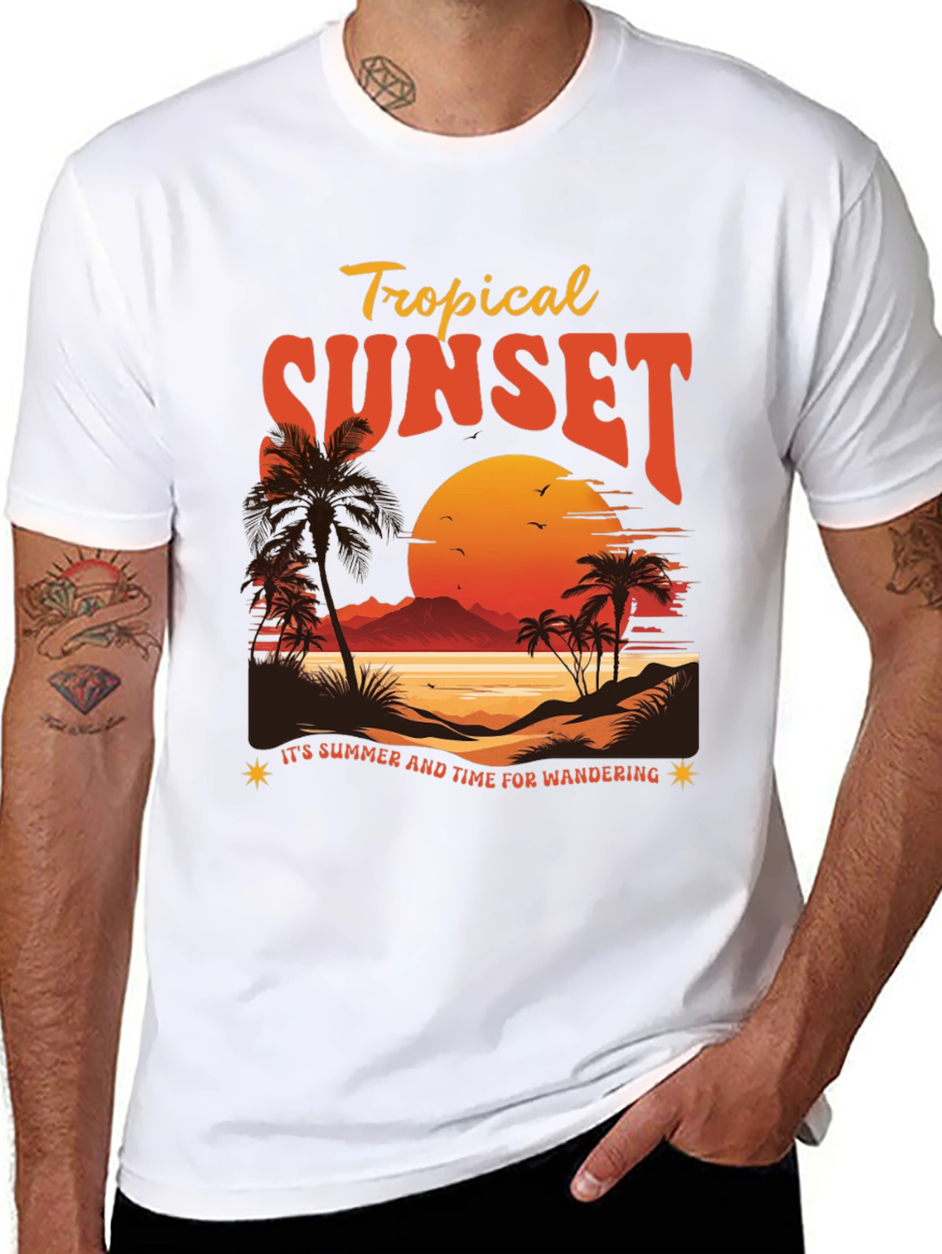 Tropical Sunset Graphic T-Shirt - Summer Wanderlust