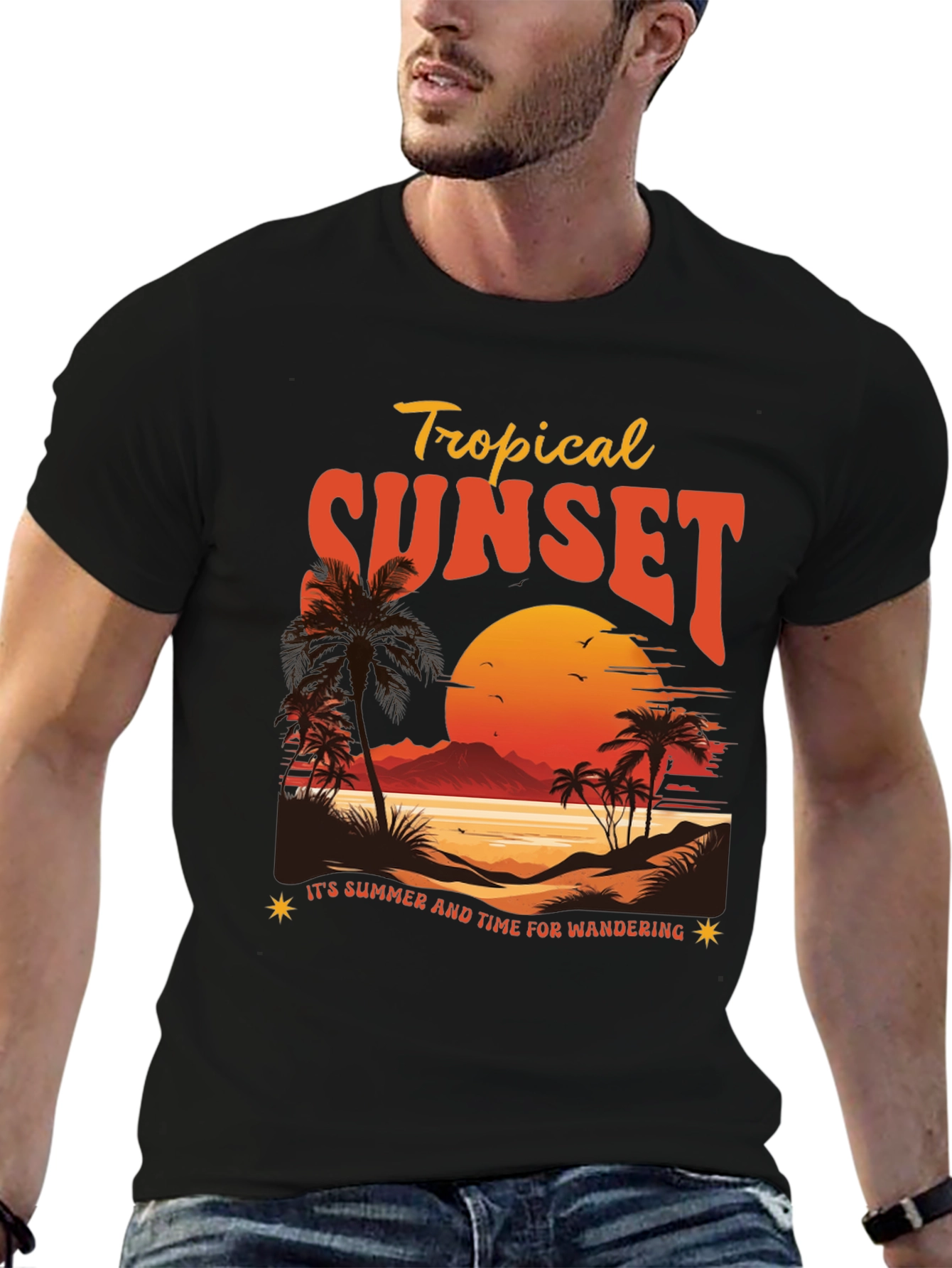 Tropical Sunset Graphic T-Shirt - Summer Wanderlust