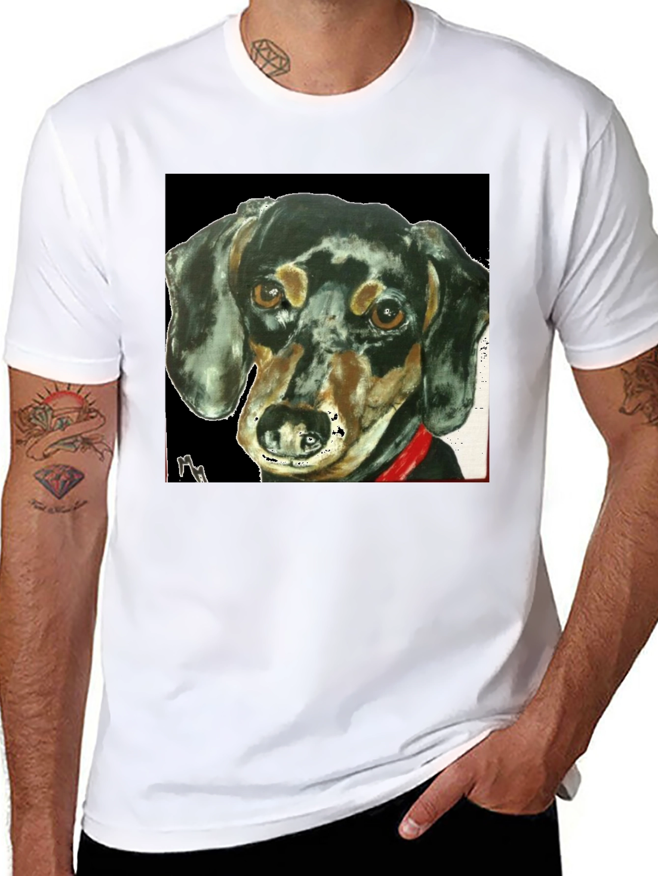 Dachshund Dog Portrait Tee - Black Graphic T-Shirt