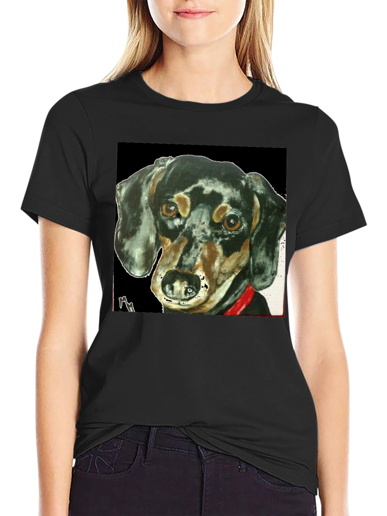Dachshund Dog Portrait Tee - Black Graphic T-Shirt