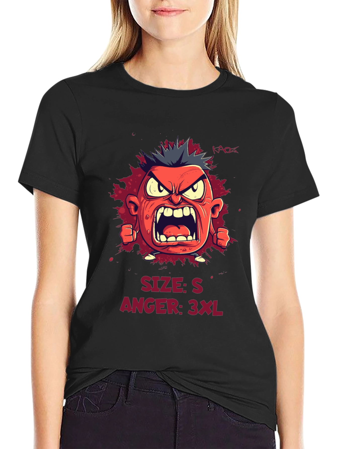 Angry Cartoon Character Graphic Tee - Black