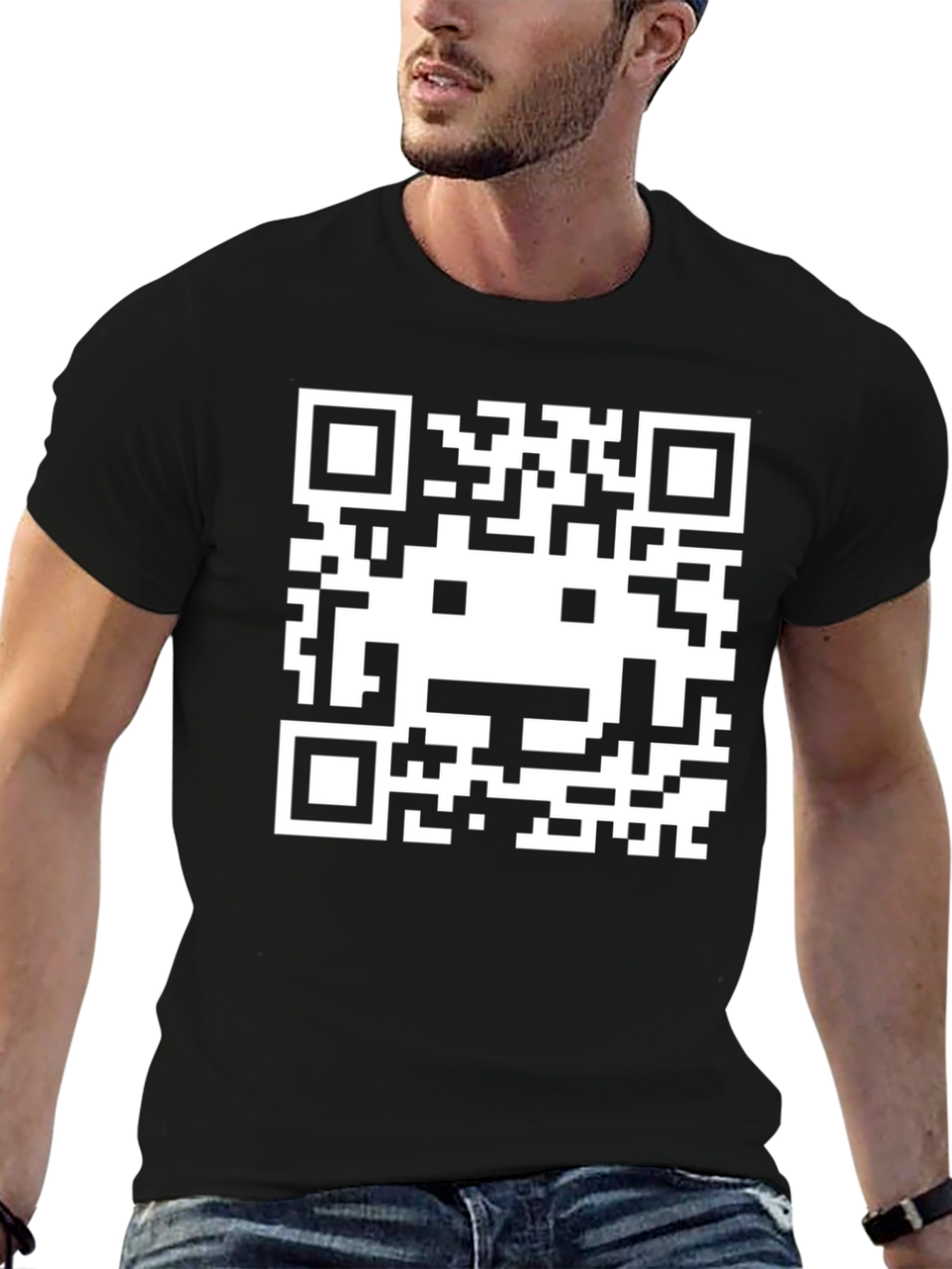 Pixel QR Code Graphic Tee - Black Cotton Blend