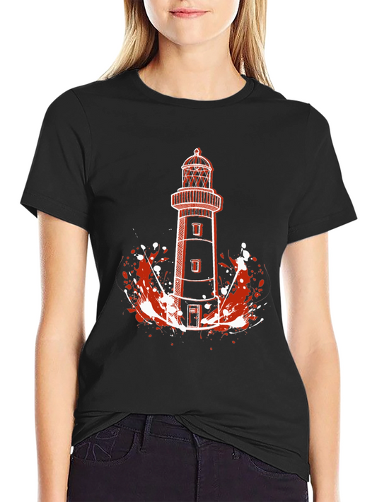 Lighthouse Graphic Tee - Black Cotton T-Shirt