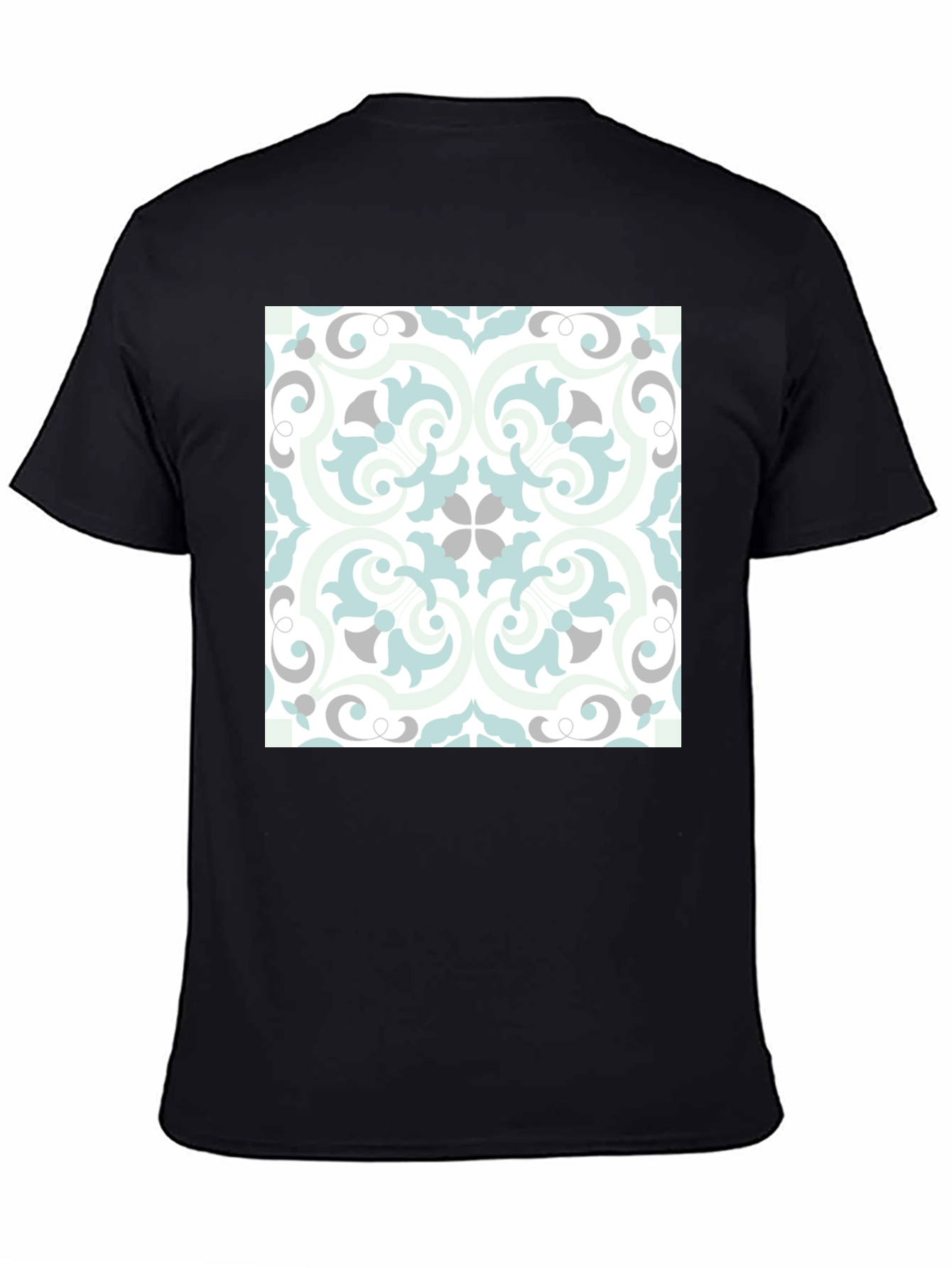 Stylish Black Tee with Ornate Tile Design