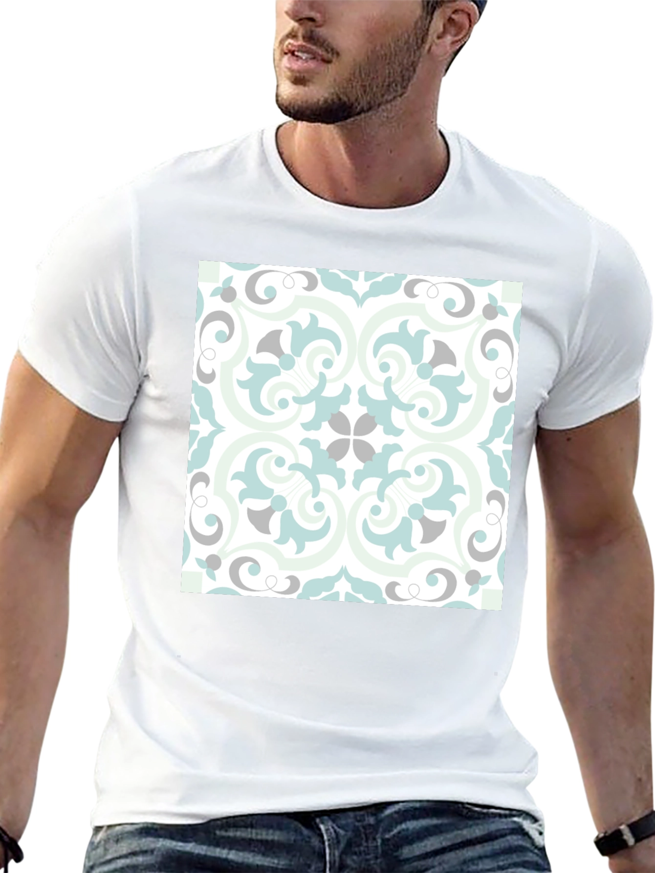 Stylish Black Tee with Ornate Tile Design
