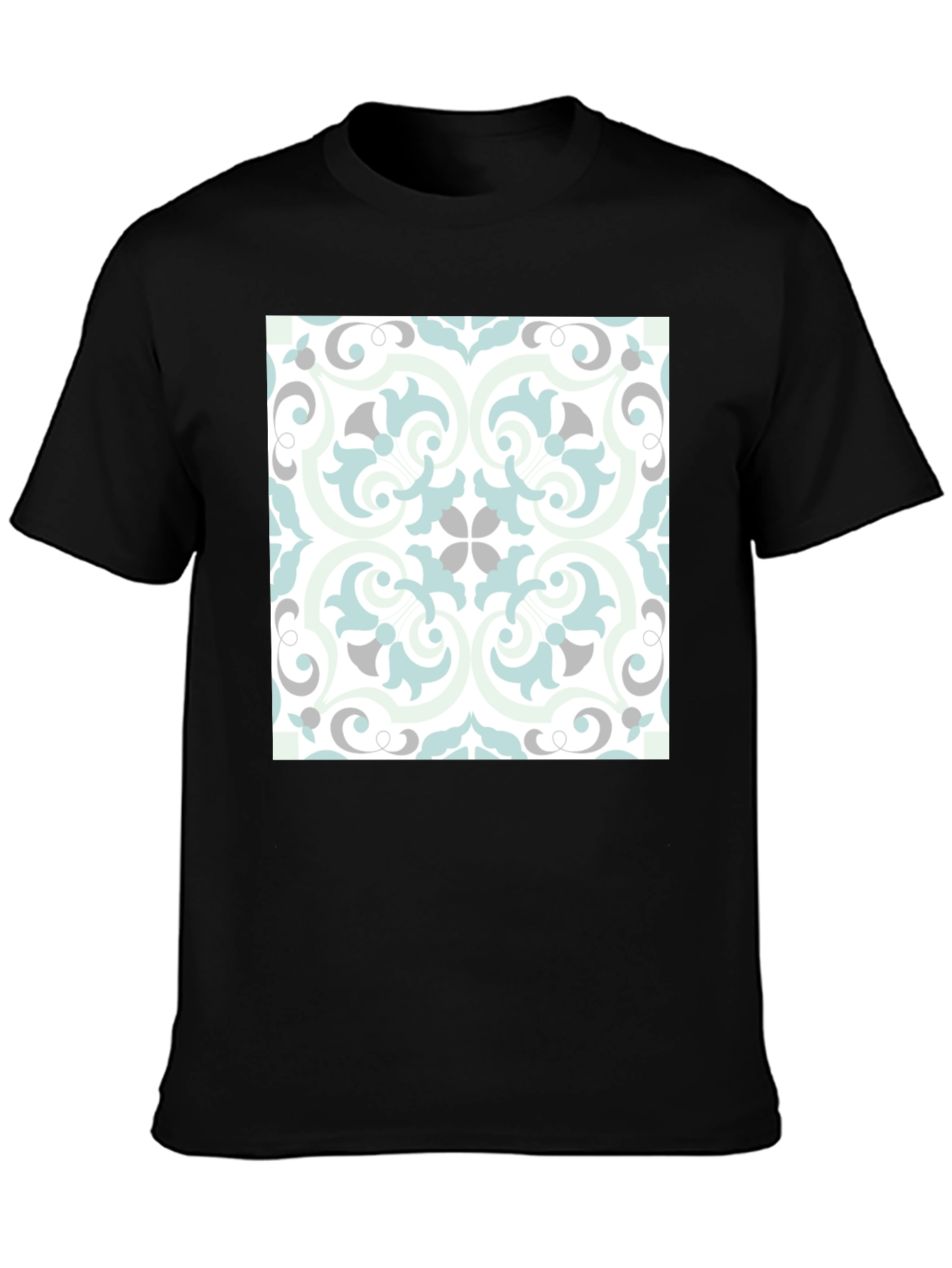 Stylish Black Tee with Ornate Tile Design