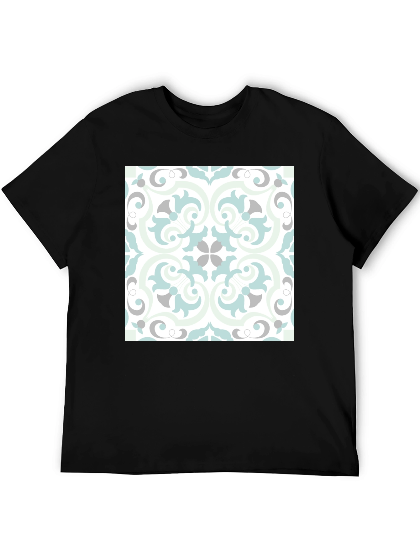 Stylish Black Tee with Ornate Tile Design